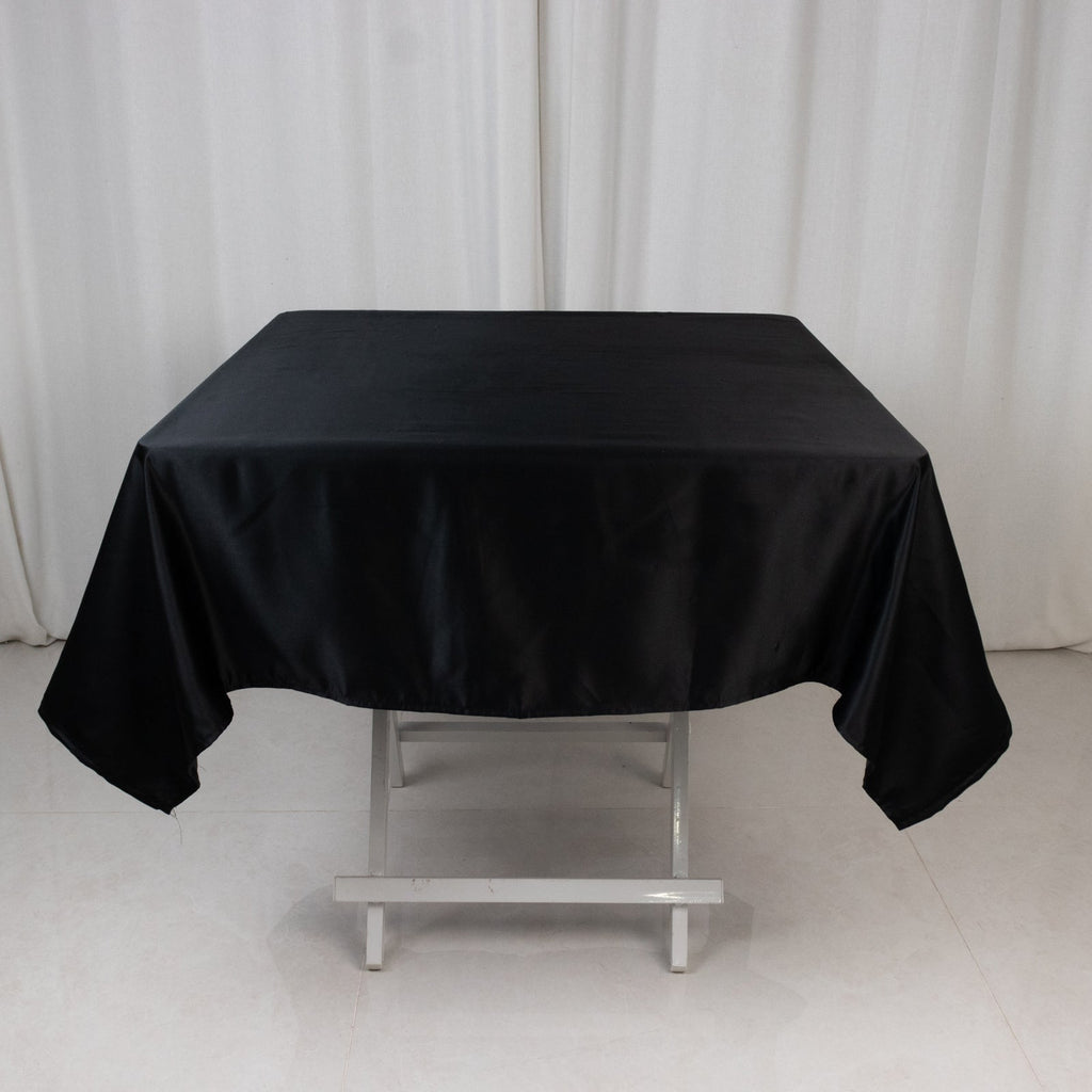 Lamour Satin 54"x54" Square Tablecloth Black - Durable & Silk - Like Table Cover for Weddings & Parties - Bell Racket Store