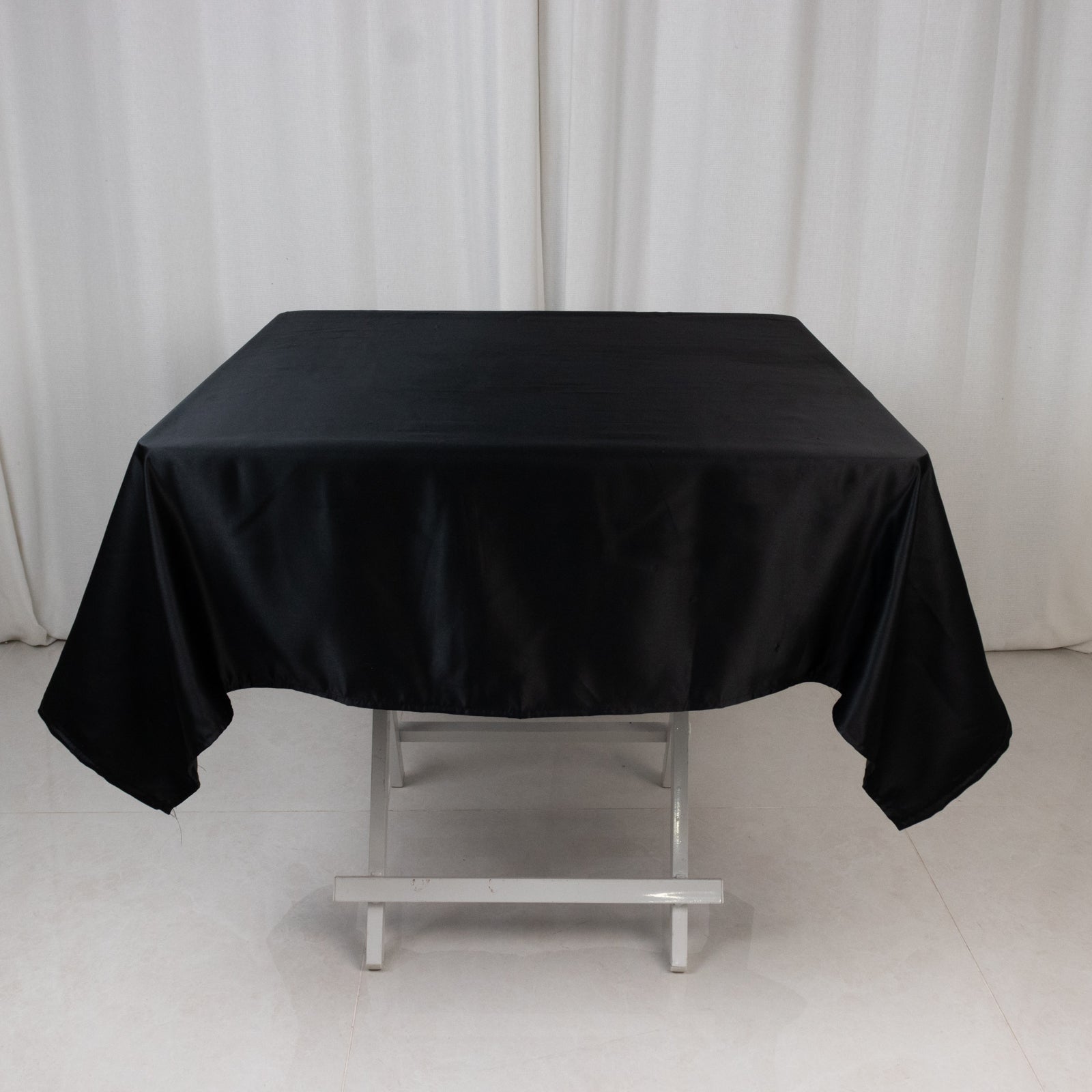 Lamour Satin 54"x54" Square Tablecloth Black - Durable & Silk - Like Table Cover for Weddings & Parties - Bell Racket Store