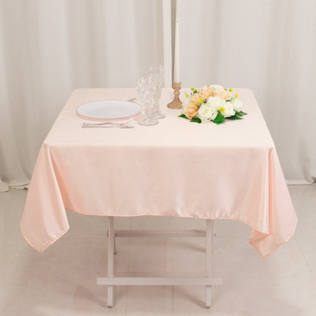 Lamour Satin 54"x54" Square Tablecloth Blush - Durable & Silk - Like Table Cover - Bell Racket Store