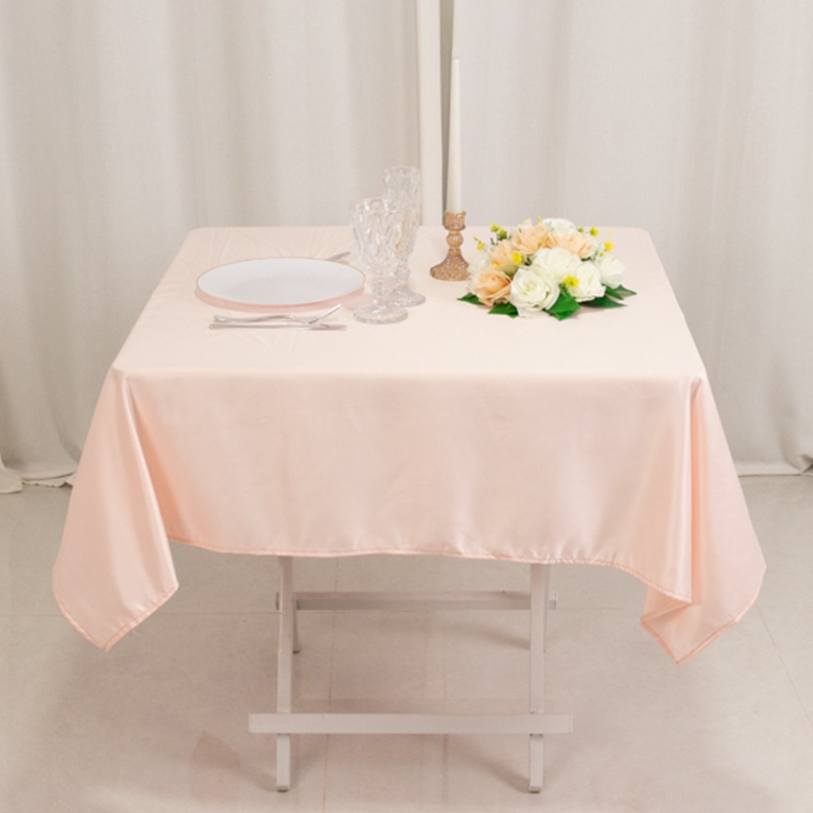 Lamour Satin 54"x54" Square Tablecloth Blush - Durable & Silk - Like Table Cover - Bell Racket Store