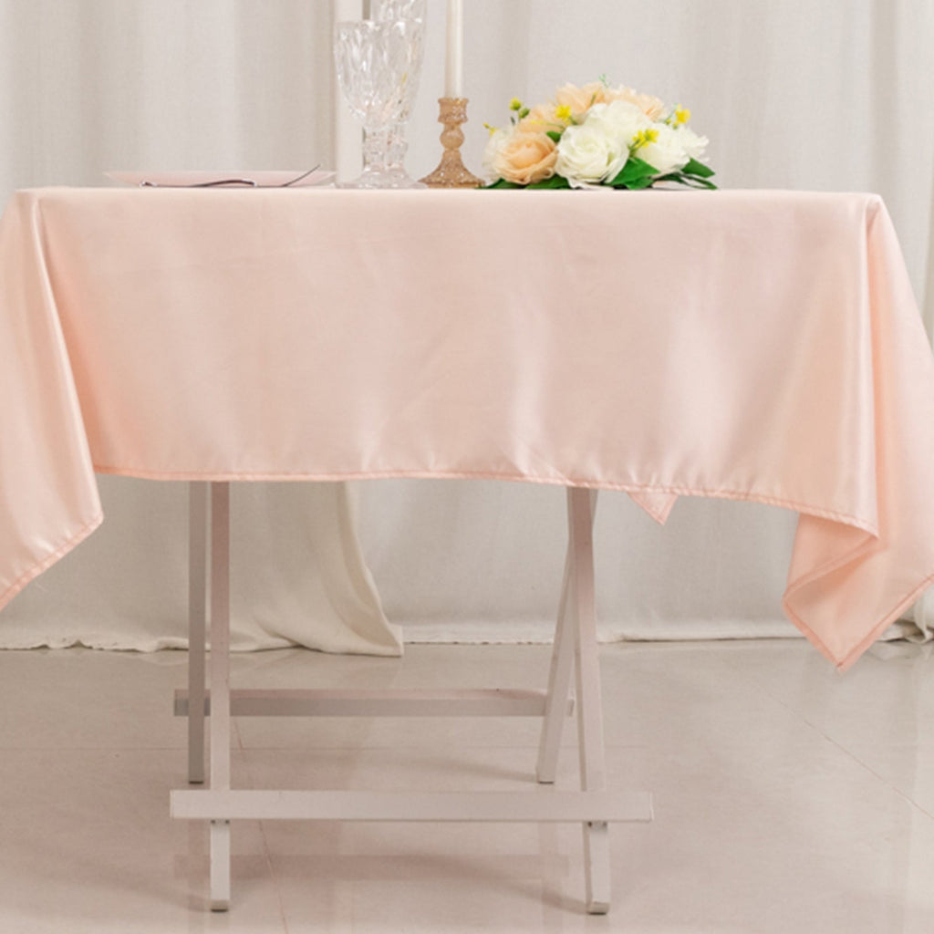 Lamour Satin 54"x54" Square Tablecloth Blush - Durable & Silk - Like Table Cover - Bell Racket Store