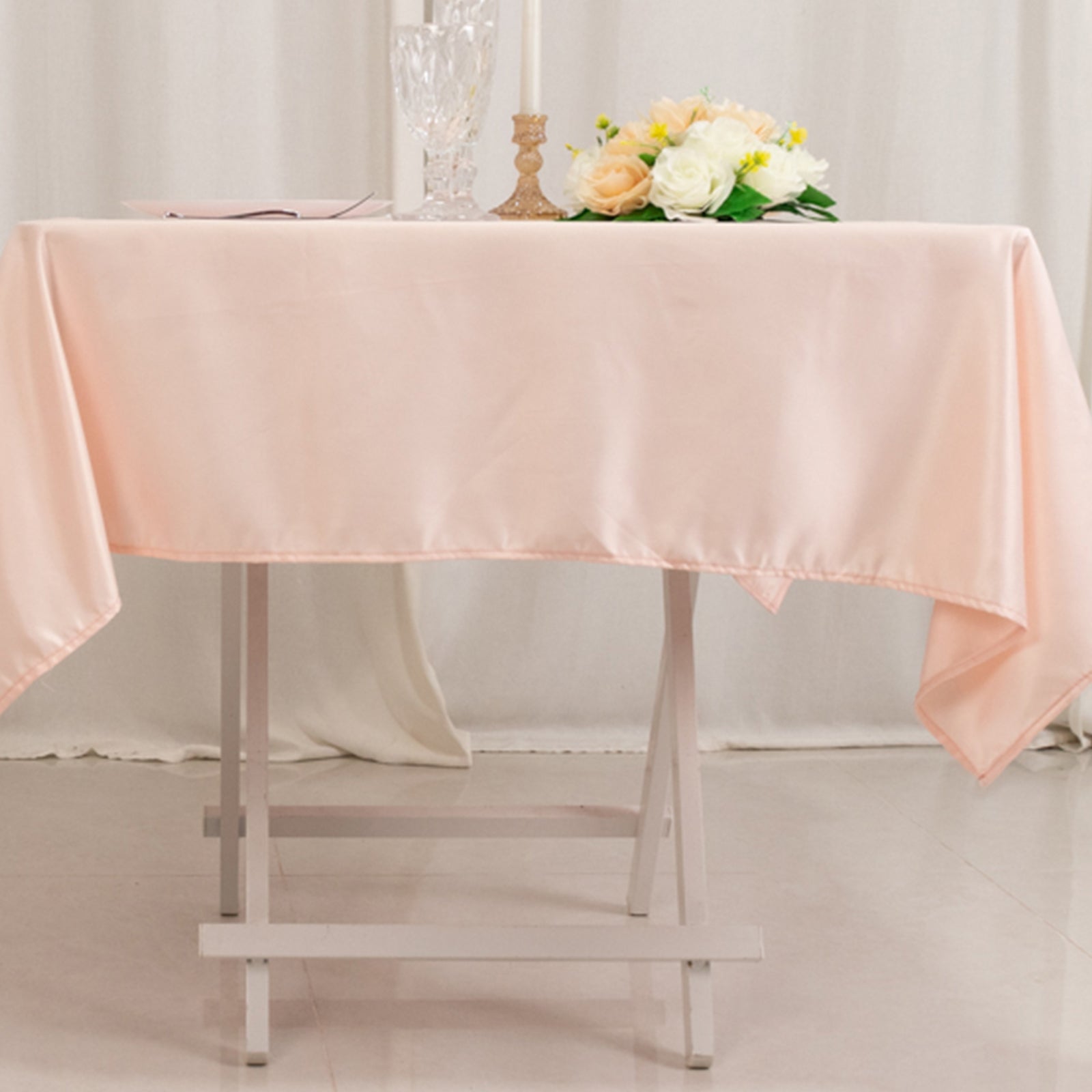 Lamour Satin 54"x54" Square Tablecloth Blush - Durable & Silk - Like Table Cover - Bell Racket Store