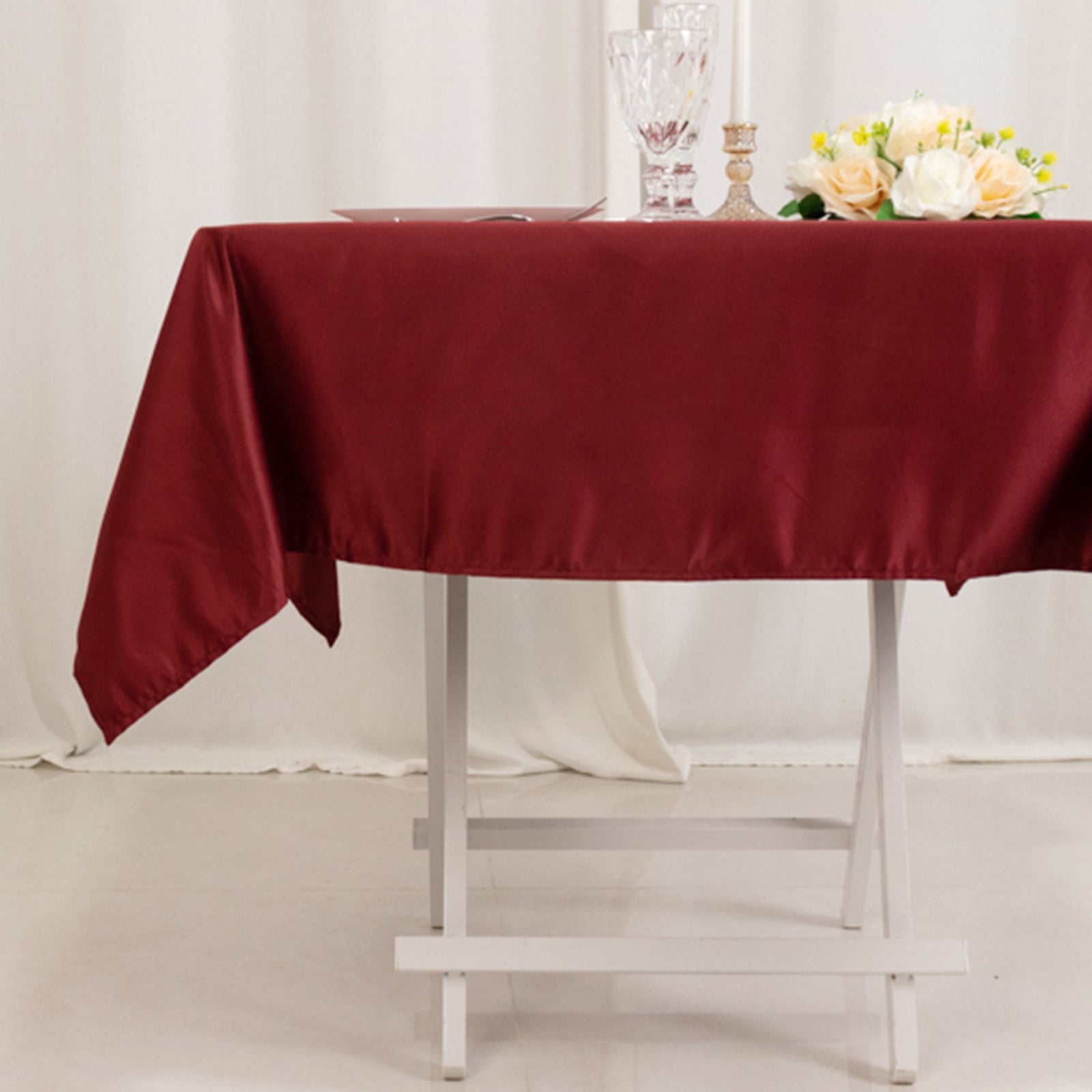 Lamour Satin 54"x54" Square Tablecloth Burgundy - Durable & Silk - Like Table Cover - Bell Racket Store
