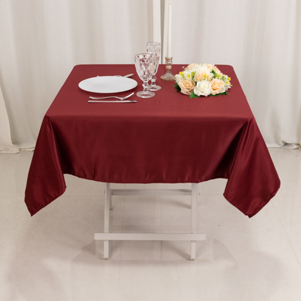 Lamour Satin 54"x54" Square Tablecloth Burgundy - Durable & Silk - Like Table Cover - Bell Racket Store