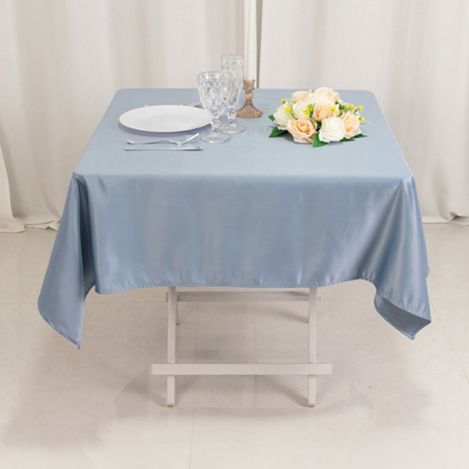 Lamour Satin 54"x54" Square Tablecloth Dusty Blue - Durable & Silk - Like Table Cover - Bell Racket Store