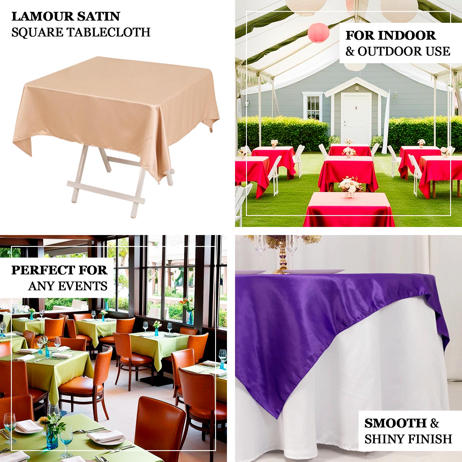 Lamour Satin 54"x54" Square Tablecloth Fuchsia - Durable & Silk - Like Table Cover - Bell Racket Store