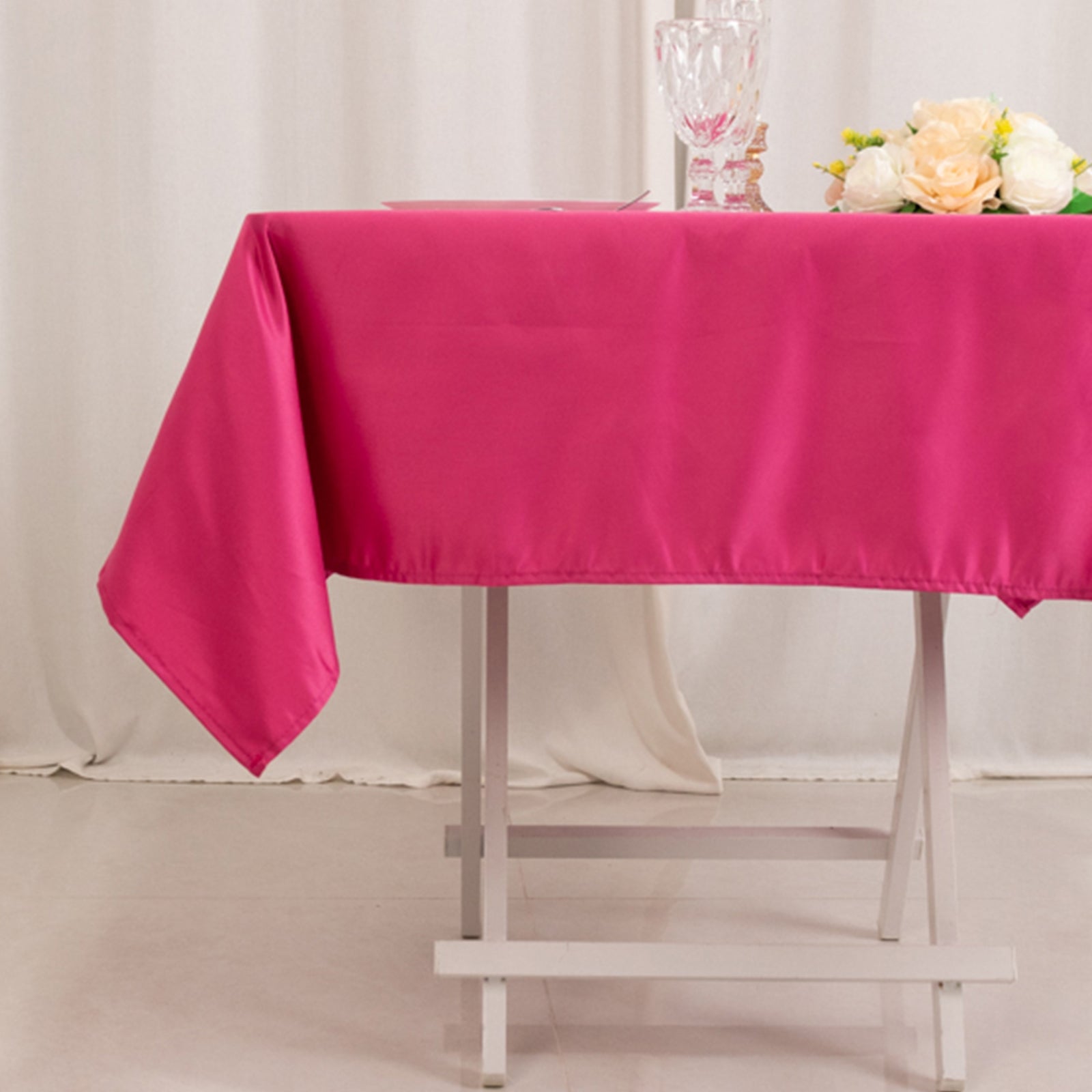 Lamour Satin 54"x54" Square Tablecloth Fuchsia - Durable & Silk - Like Table Cover - Bell Racket Store