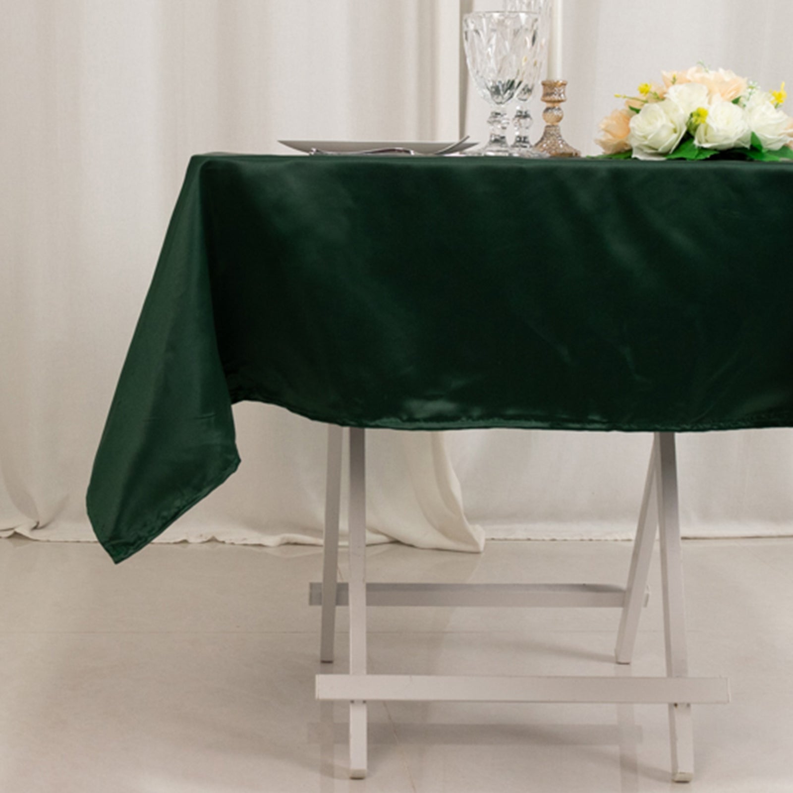 Lamour Satin 54"x54" Square Tablecloth Hunter Emerald Green - Durable & Silk - Like Table Cover - Bell Racket Store