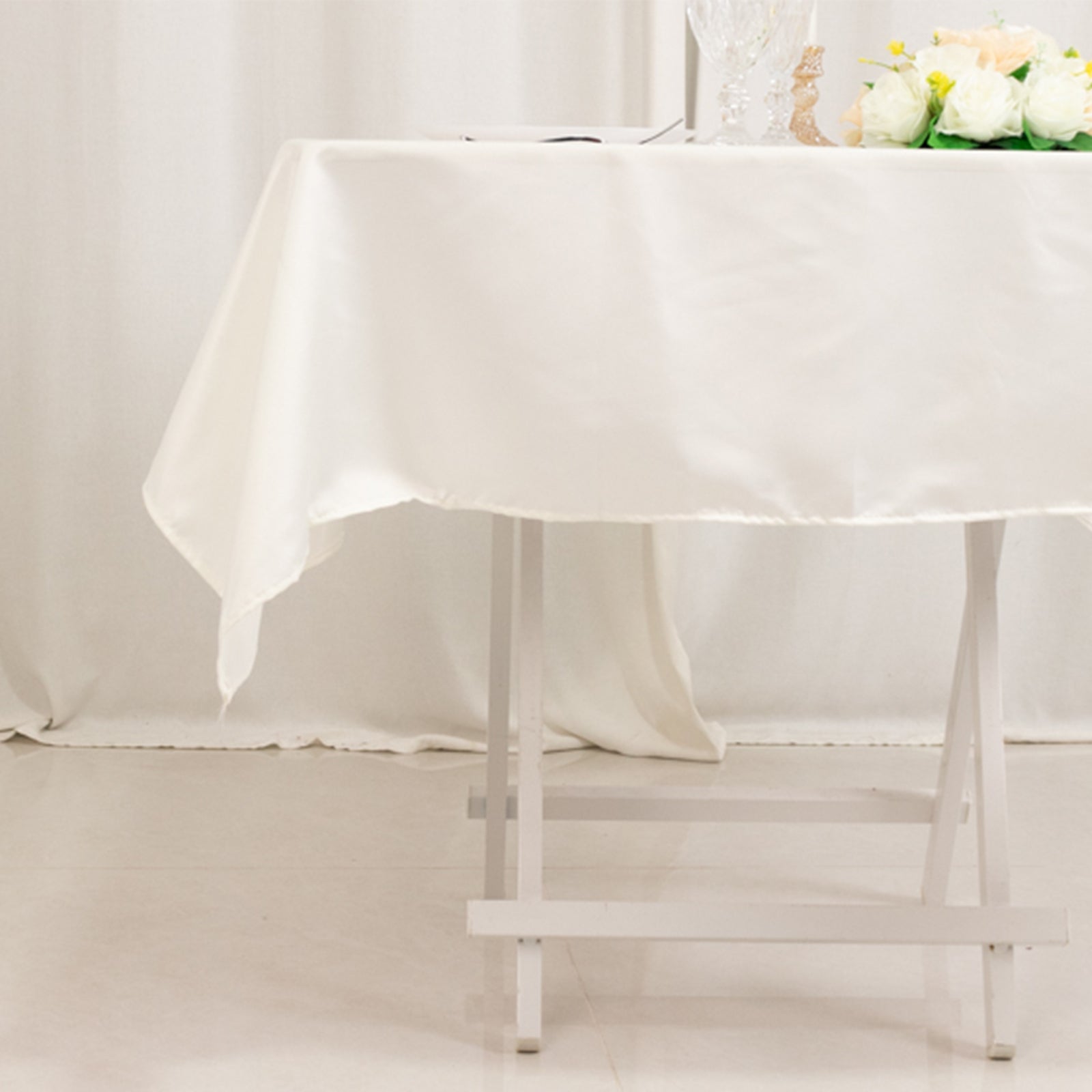 Lamour Satin 54"x54" Square Tablecloth Ivory - Durable & Silk - Like Table Cover - Bell Racket Store