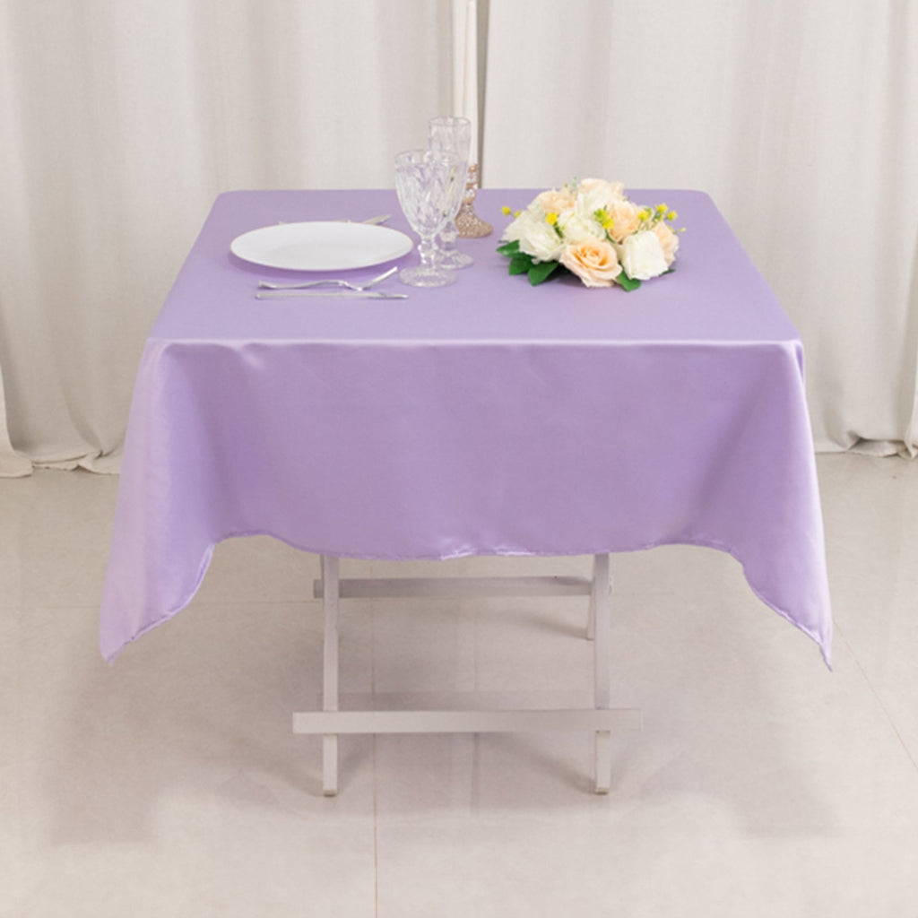 Lamour Satin 54"x54" Square Tablecloth Lavender Lilac - Durable & Silk - Like Table Cover - Bell Racket Store