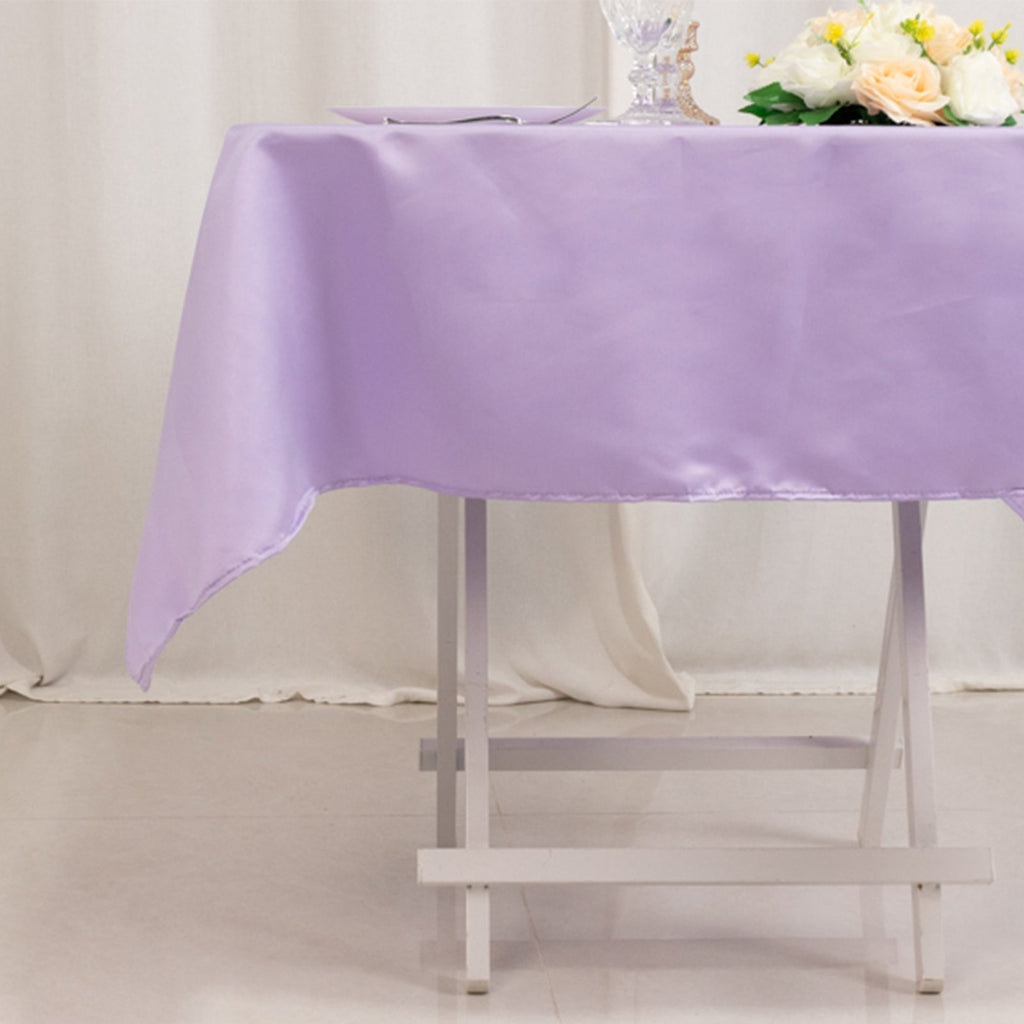 Lamour Satin 54"x54" Square Tablecloth Lavender Lilac - Durable & Silk - Like Table Cover - Bell Racket Store