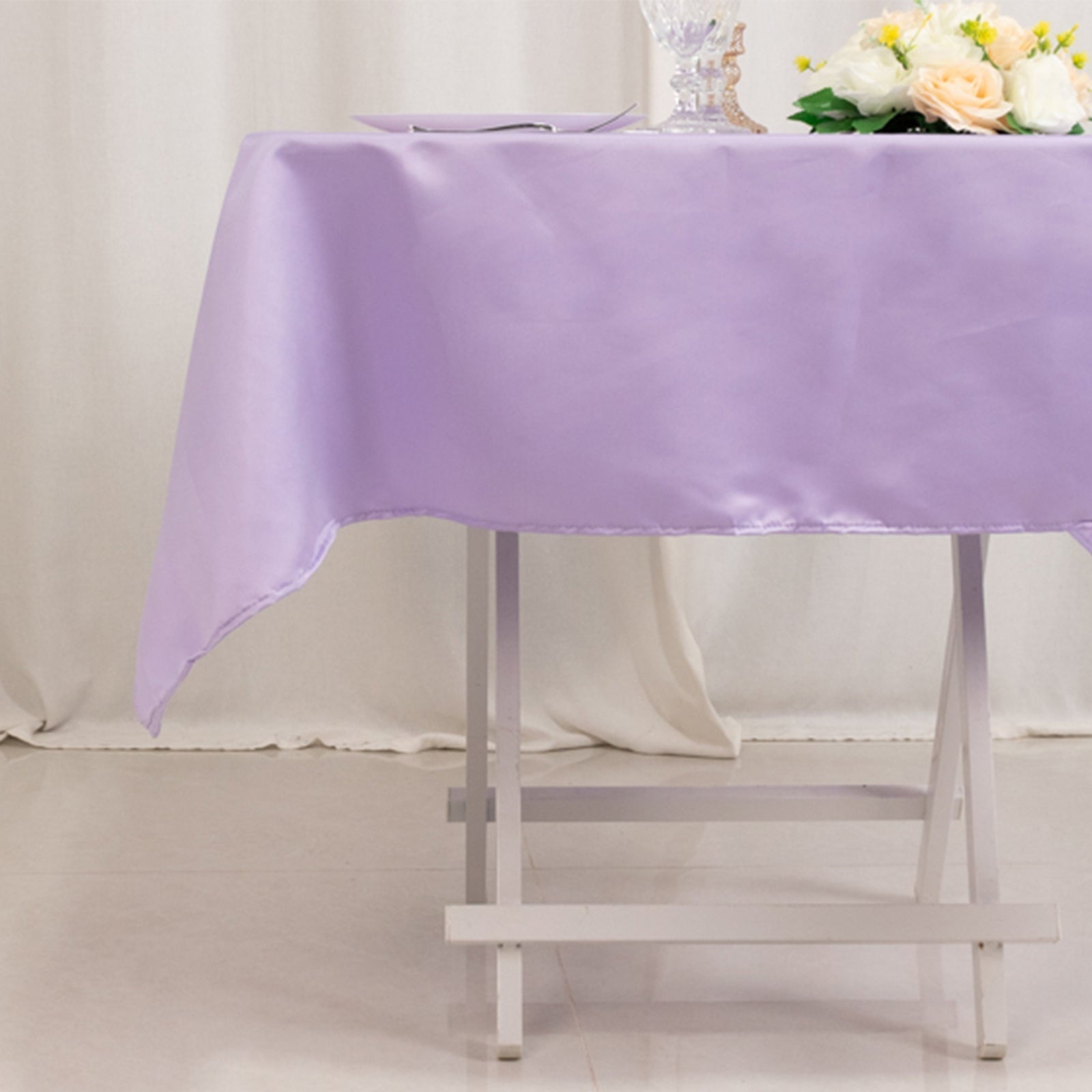 Lamour Satin 54"x54" Square Tablecloth Lavender Lilac - Durable & Silk - Like Table Cover - Bell Racket Store