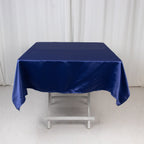 Lamour Satin 54"x54" Square Tablecloth Navy Blue - Durable & Silk - Like Table Cover - Bell Racket Store