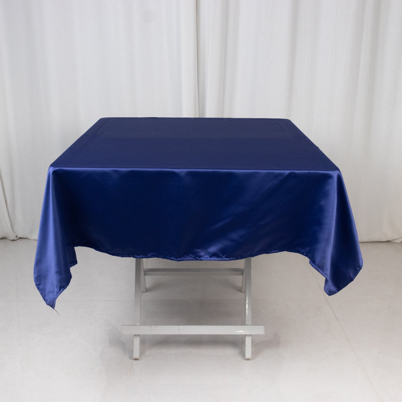 Lamour Satin 54"x54" Square Tablecloth Navy Blue - Durable & Silk - Like Table Cover - Bell Racket Store