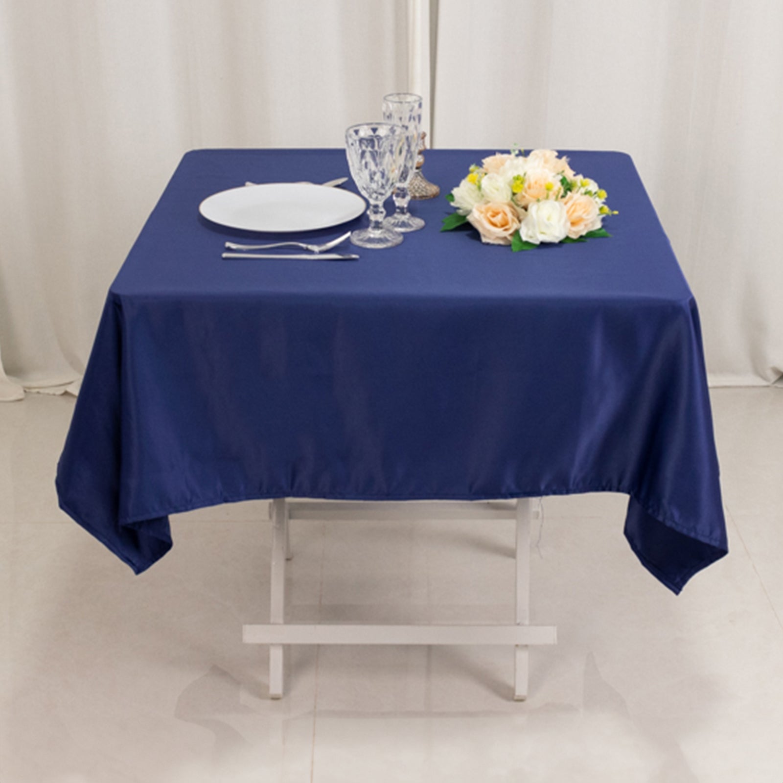 Lamour Satin 54"x54" Square Tablecloth Navy Blue - Durable & Silk - Like Table Cover - Bell Racket Store