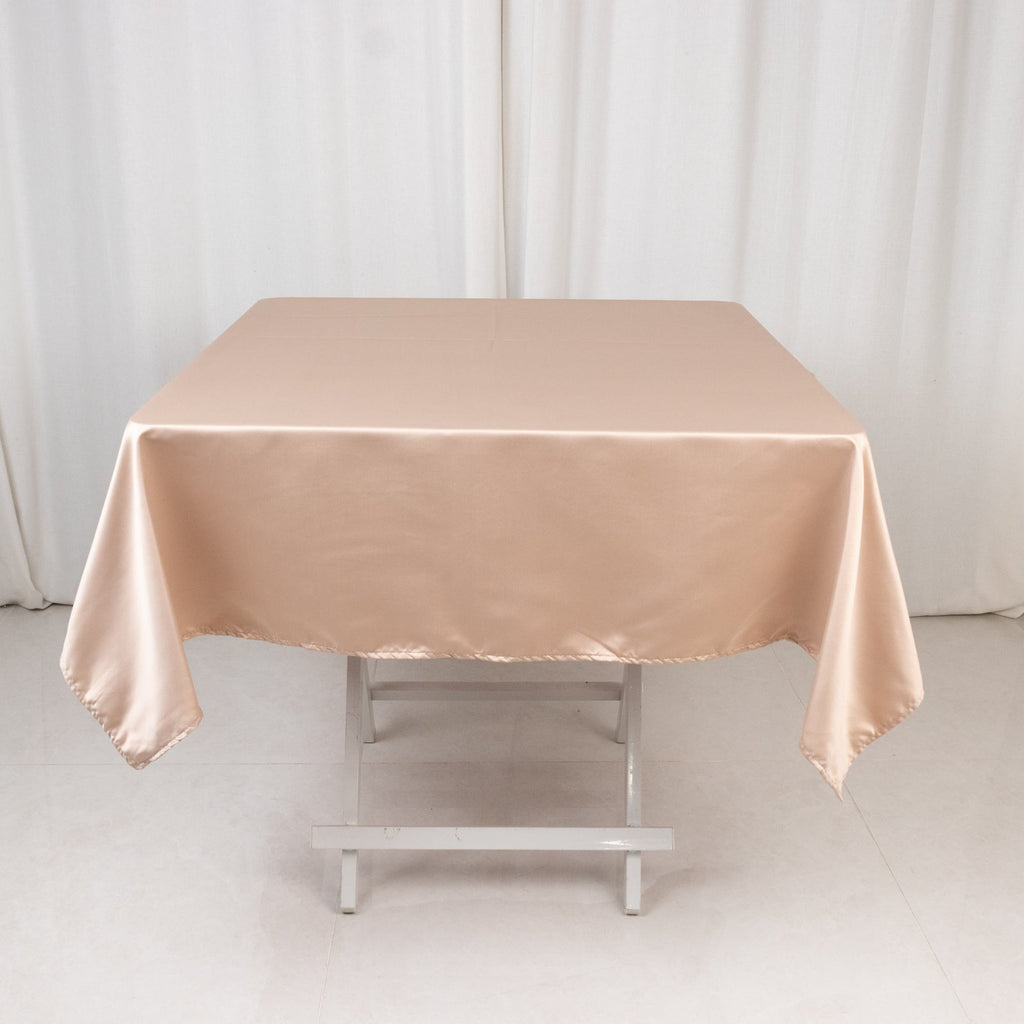 Lamour Satin 54"x54" Square Tablecloth Nude - Durable & Silk - Like Table Cover - Bell Racket Store