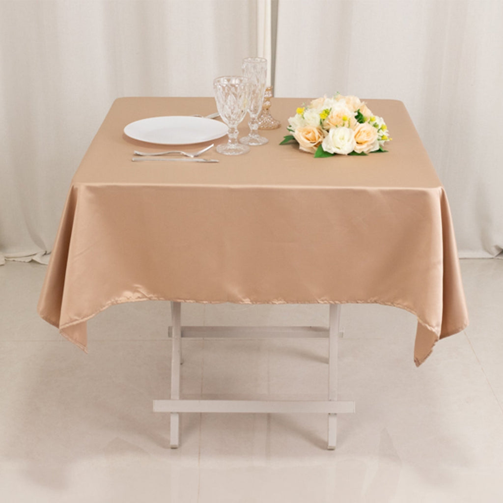 Lamour Satin 54"x54" Square Tablecloth Nude - Durable & Silk - Like Table Cover - Bell Racket Store