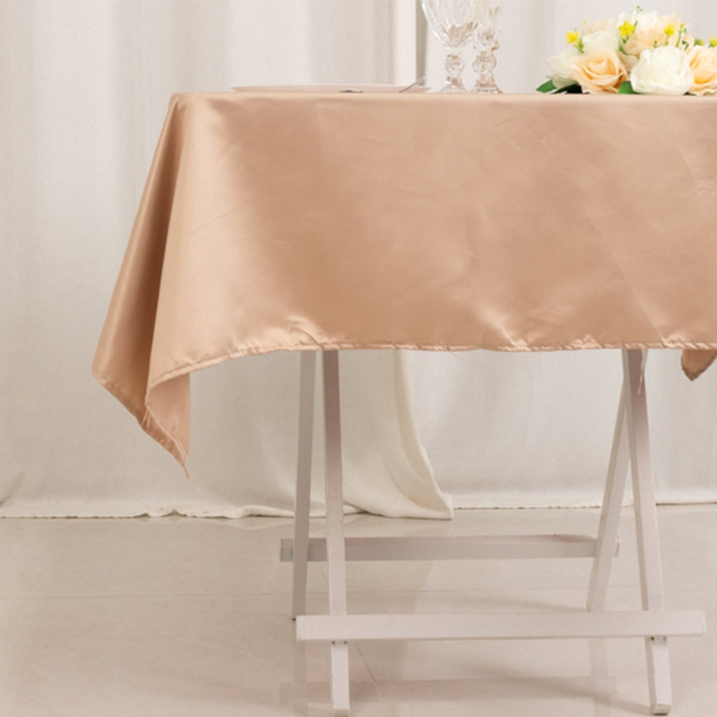 Lamour Satin 54"x54" Square Tablecloth Nude - Durable & Silk - Like Table Cover - Bell Racket Store