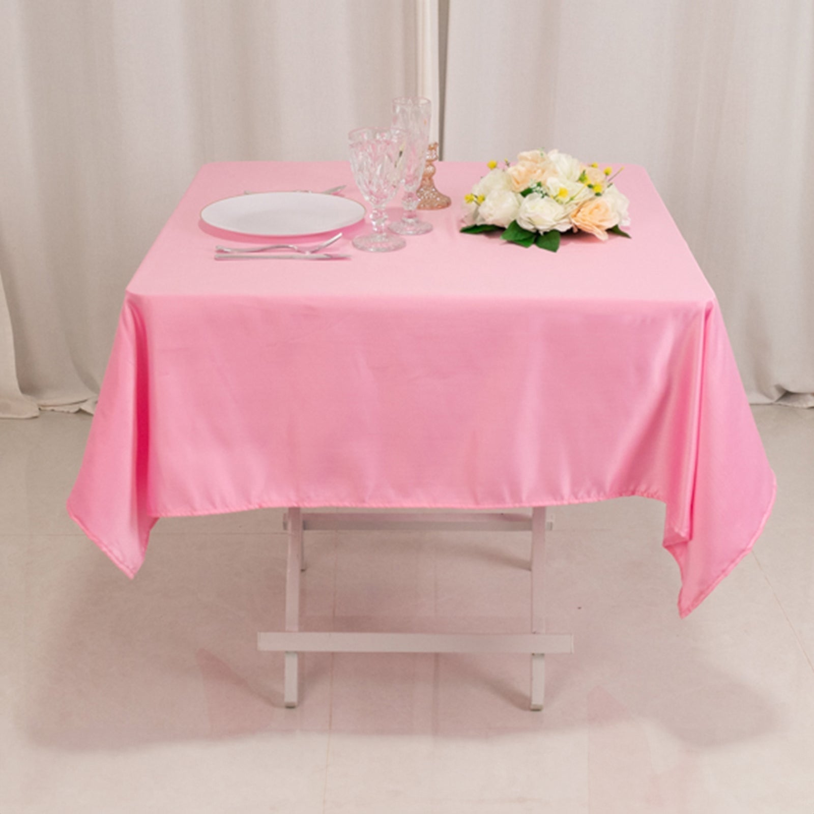 Lamour Satin 54"x54" Square Tablecloth Pink - Durable & Silk - Like Table Cover - Bell Racket Store