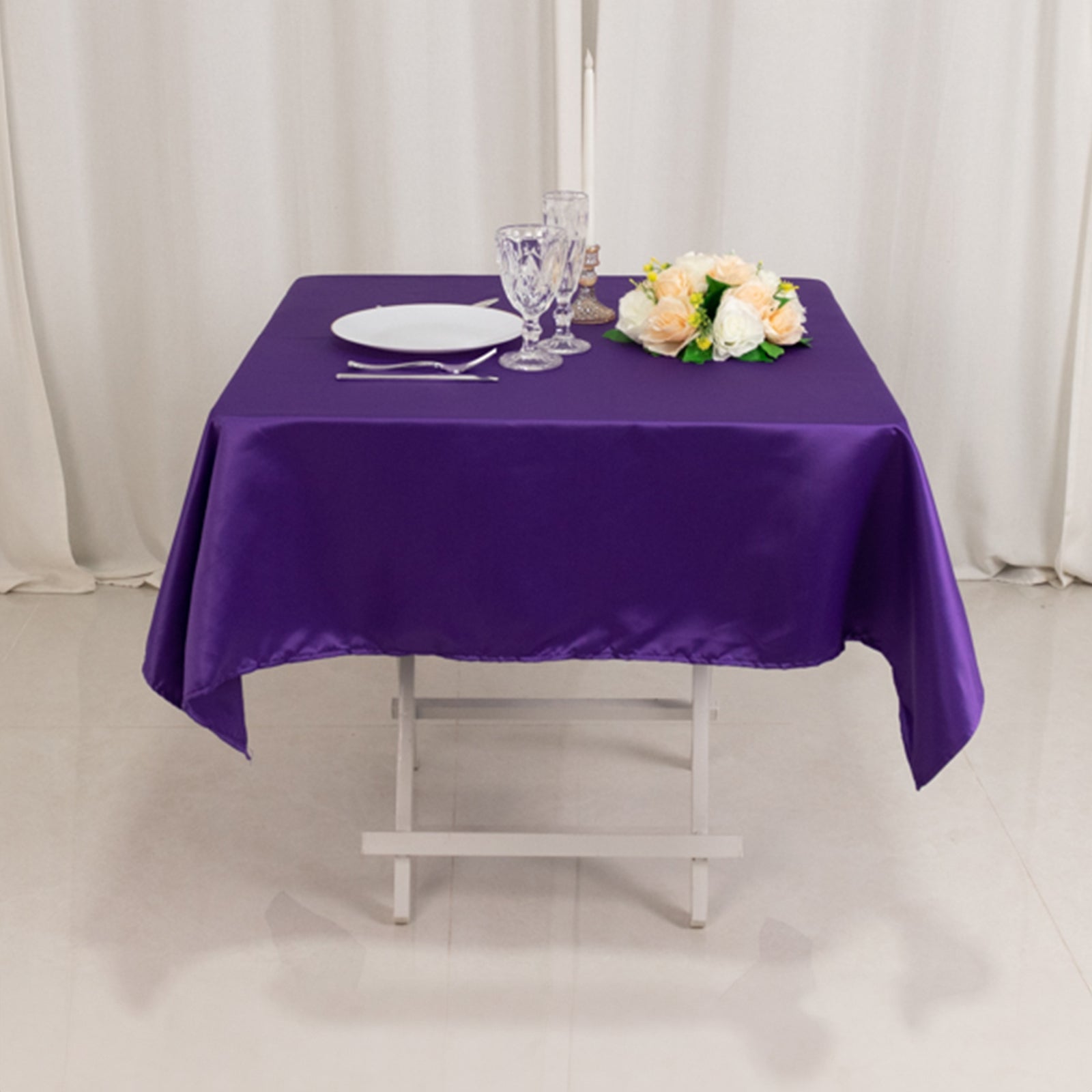 Lamour Satin 54"x54" Square Tablecloth Purple - Durable & Silk - Like Table Cover - Bell Racket Store