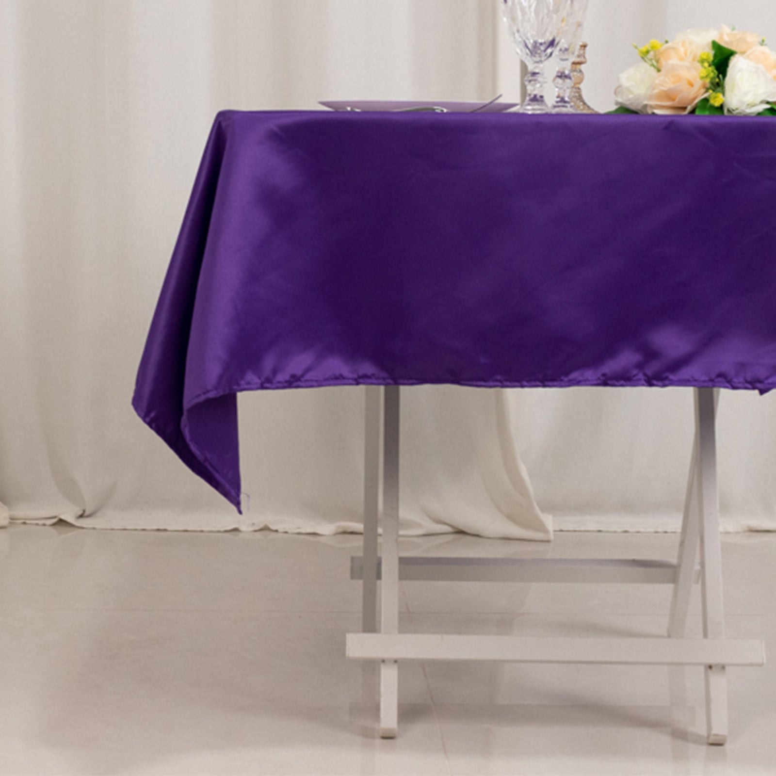 Lamour Satin 54"x54" Square Tablecloth Purple - Durable & Silk - Like Table Cover - Bell Racket Store