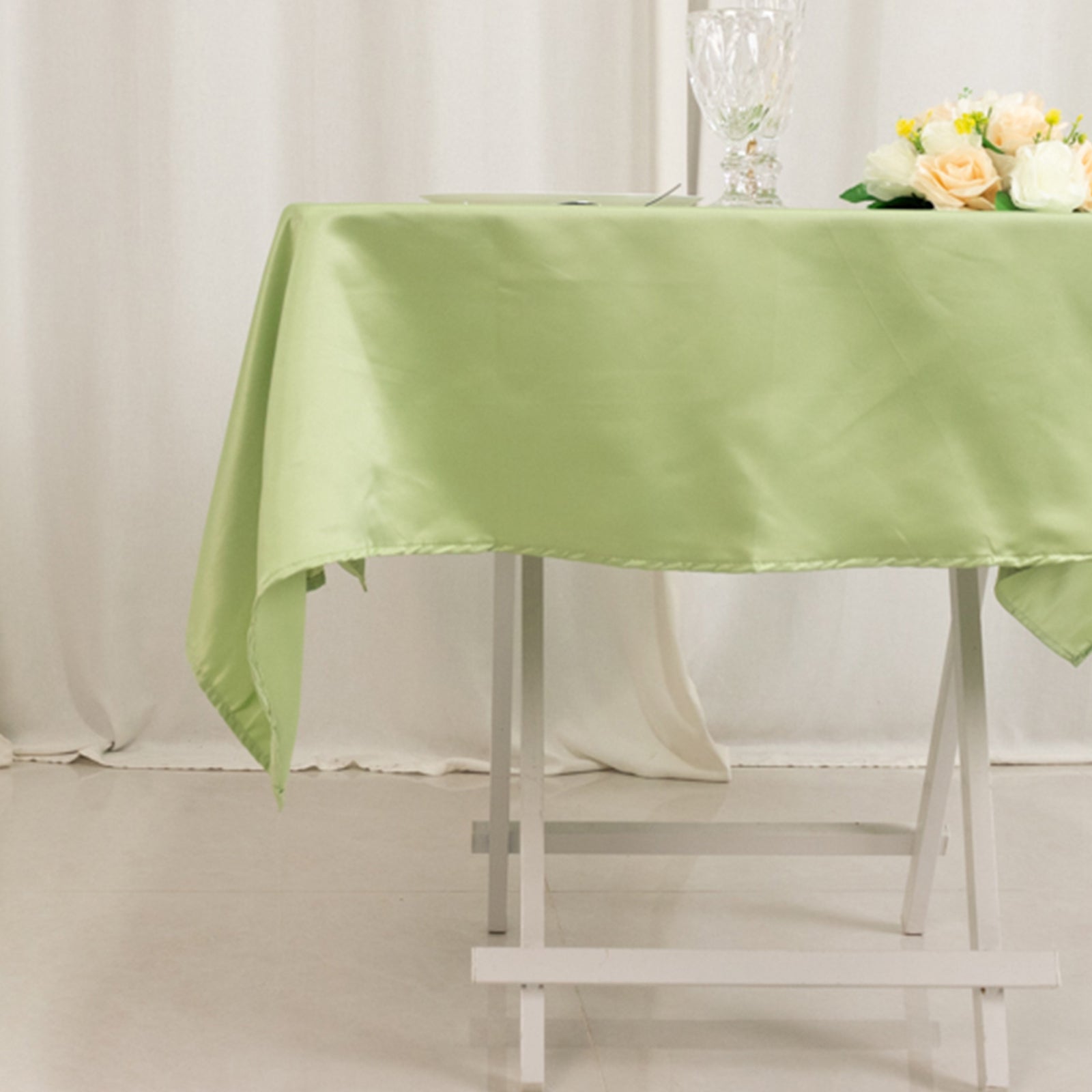 Lamour Satin 54"x54" Square Tablecloth Sage Green - Durable & Silk - Like Table Cover - Bell Racket Store
