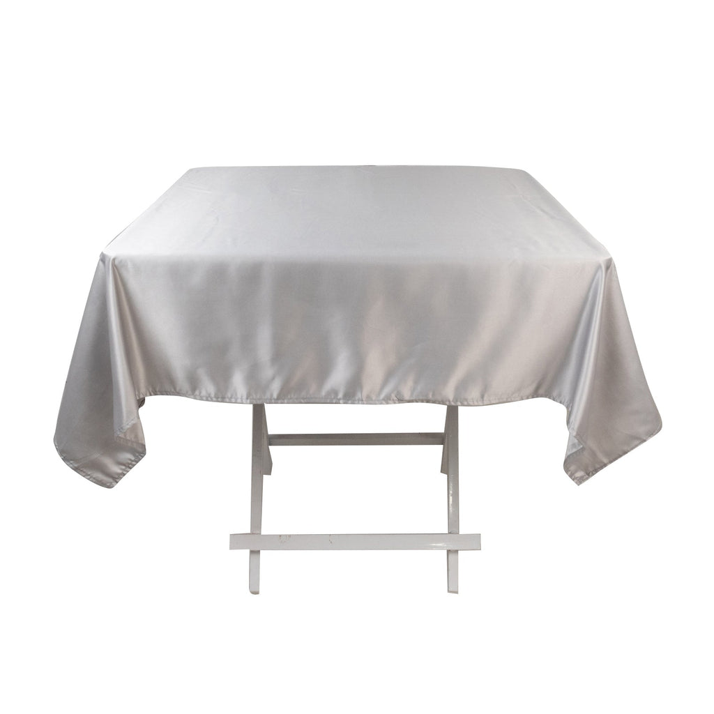 Lamour Satin 54"x54" Square Tablecloth Silver - Durable & Silk - Like Table Cover - Bell Racket Store
