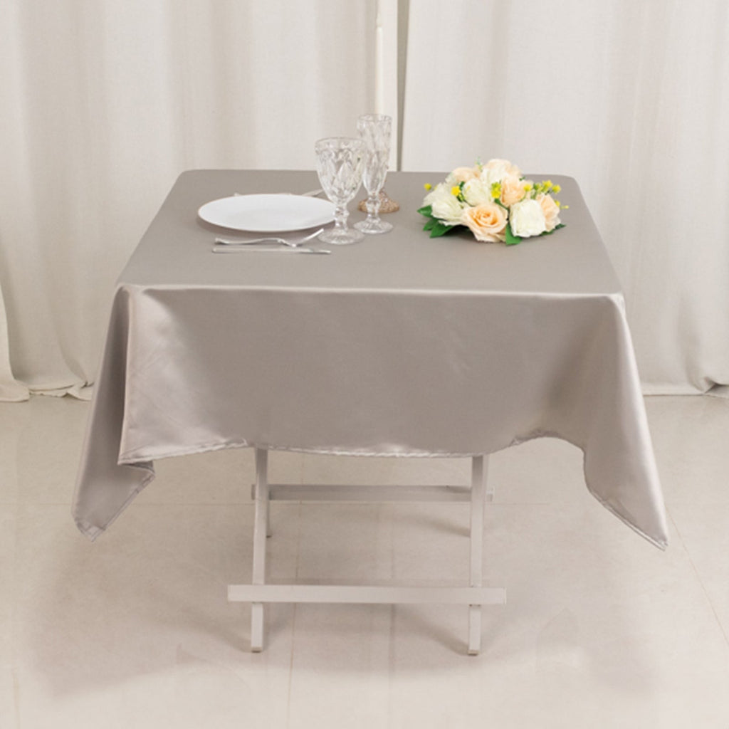 Lamour Satin 54"x54" Square Tablecloth Silver - Durable & Silk - Like Table Cover - Bell Racket Store