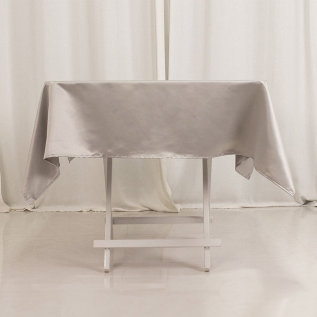 Lamour Satin 54"x54" Square Tablecloth Silver - Durable & Silk - Like Table Cover - Bell Racket Store