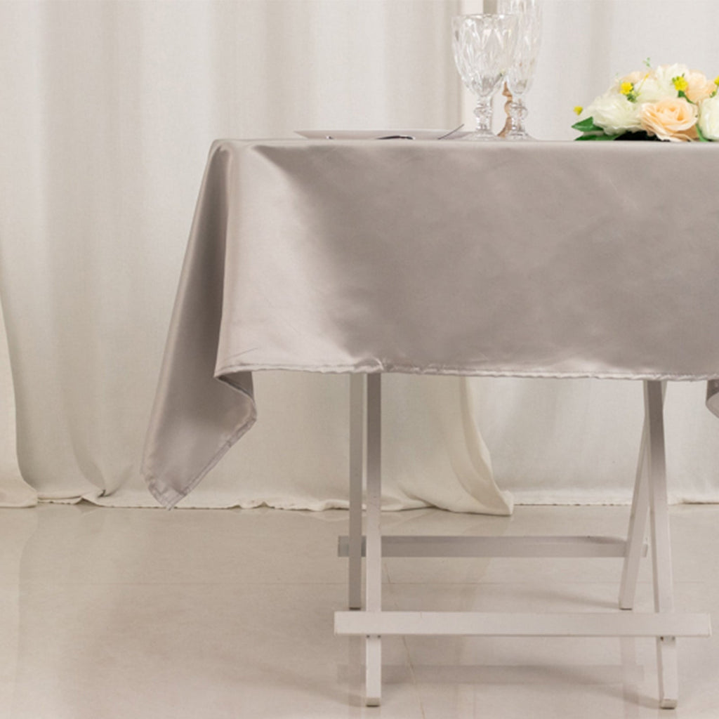 Lamour Satin 54"x54" Square Tablecloth Silver - Durable & Silk - Like Table Cover - Bell Racket Store
