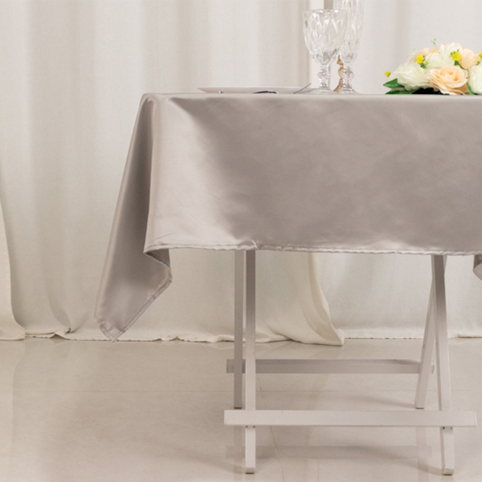 Lamour Satin 54"x54" Square Tablecloth Silver - Durable & Silk - Like Table Cover - Bell Racket Store