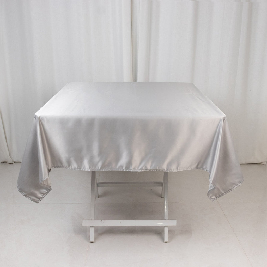 Lamour Satin 54"x54" Square Tablecloth Silver - Durable & Silk - Like Table Cover - Bell Racket Store