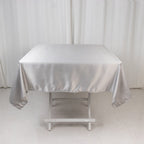 Lamour Satin 54"x54" Square Tablecloth Silver - Durable & Silk - Like Table Cover - Bell Racket Store