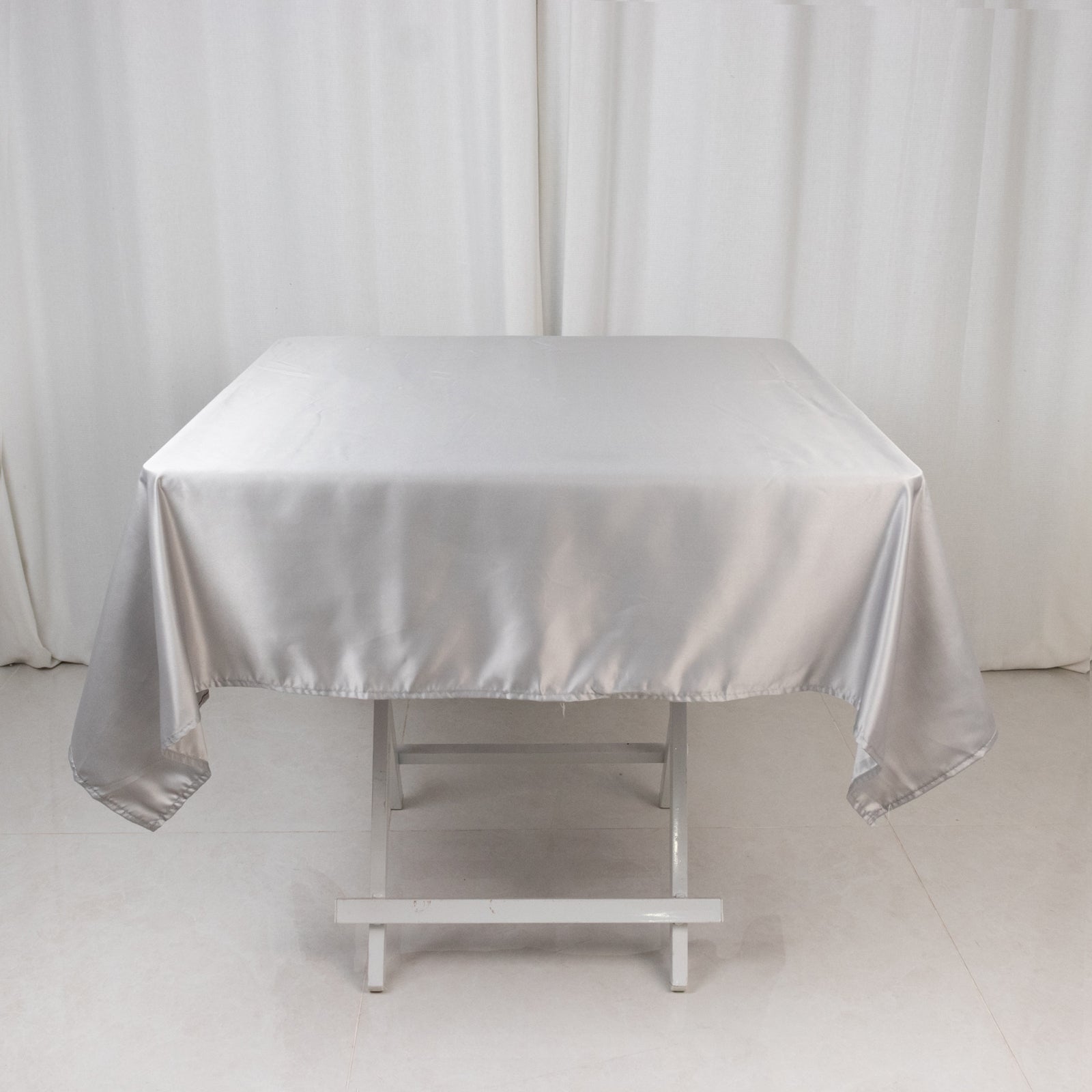 Lamour Satin 54"x54" Square Tablecloth Silver - Durable & Silk - Like Table Cover - Bell Racket Store