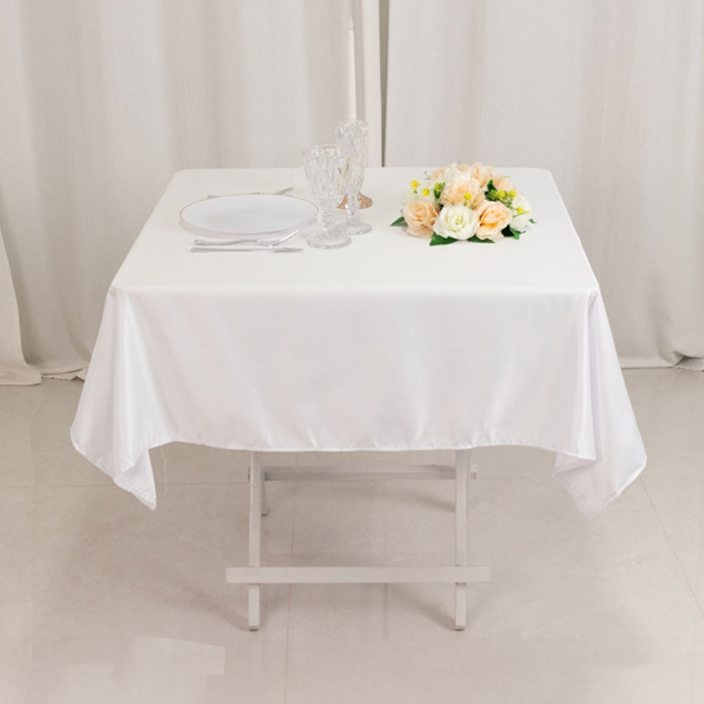 Lamour Satin 54"x54" Square Tablecloth White - Durable & Silk - Like Table Cover for Weddings & Parties - Bell Racket Store