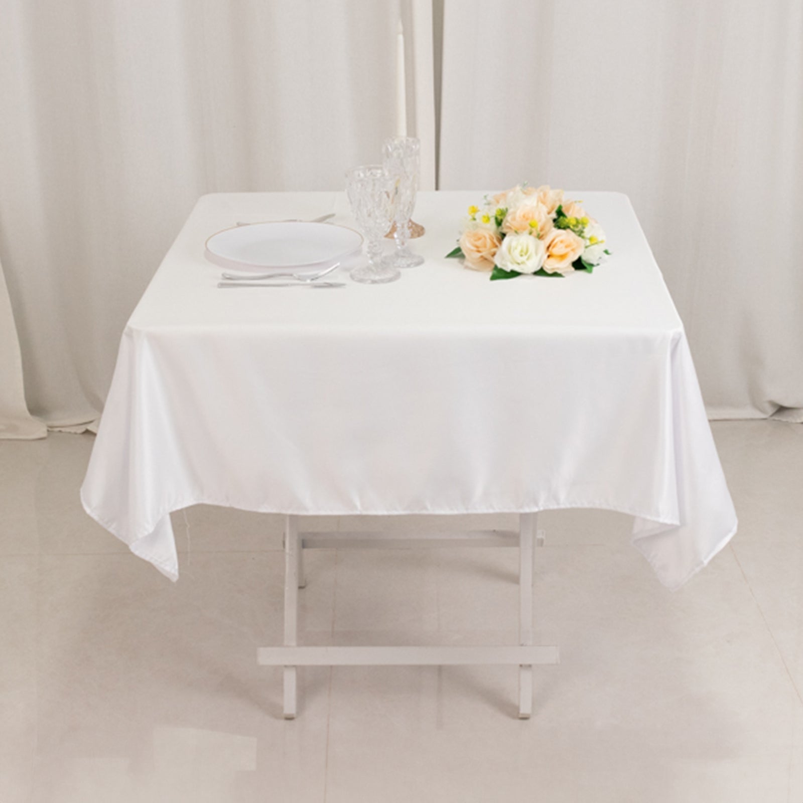 Lamour Satin 54"x54" Square Tablecloth White - Durable & Silk - Like Table Cover for Weddings & Parties - Bell Racket Store