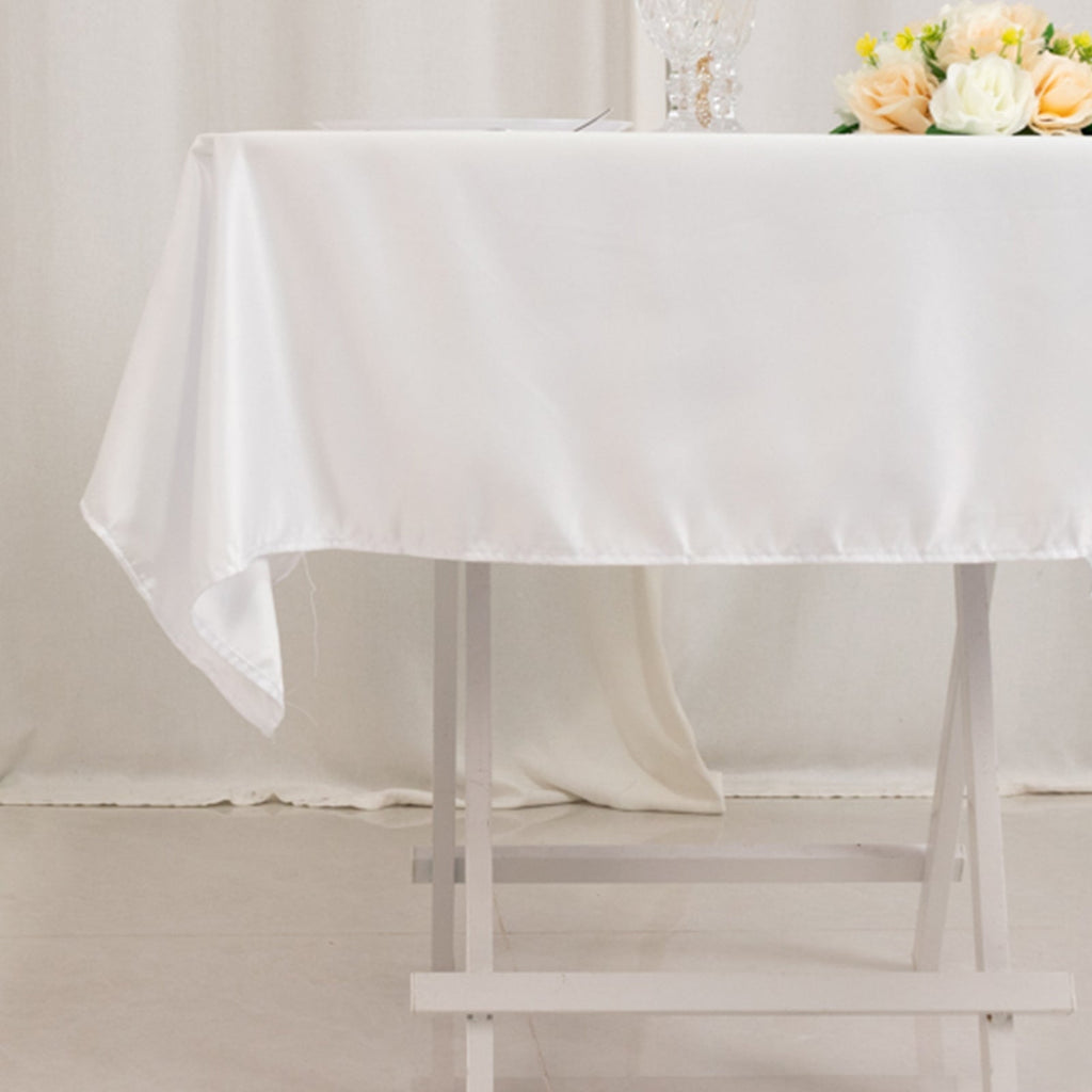 Lamour Satin 54"x54" Square Tablecloth White - Durable & Silk - Like Table Cover for Weddings & Parties - Bell Racket Store