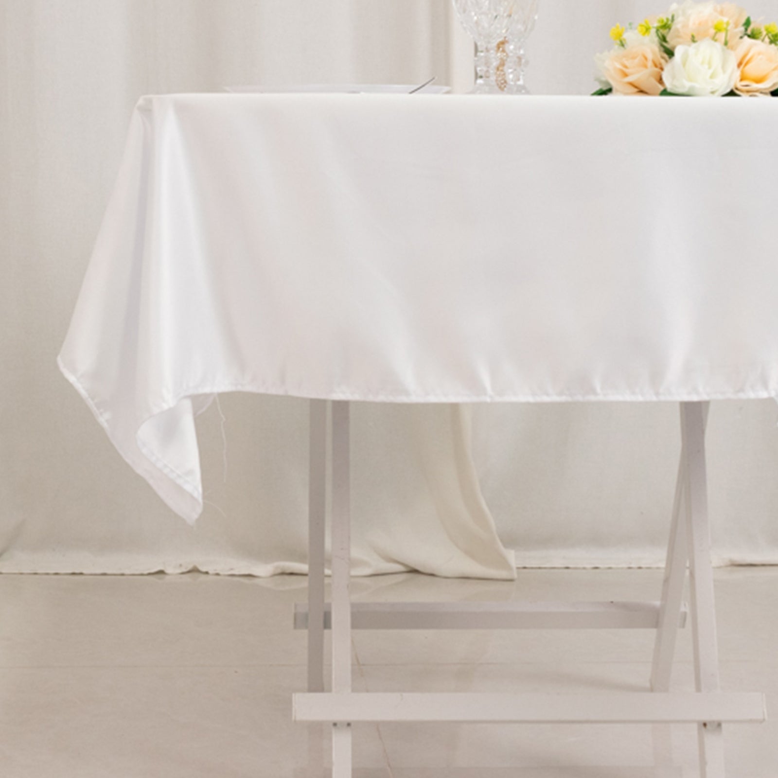 Lamour Satin 54"x54" Square Tablecloth White - Durable & Silk - Like Table Cover for Weddings & Parties - Bell Racket Store