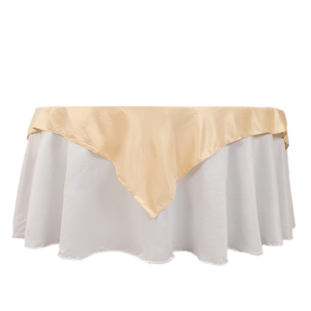 Lamour Satin 54"x54" Table Overlay Square Tablecloth Beige - Durable & Silk - Like Table Cover - Bell Racket Store