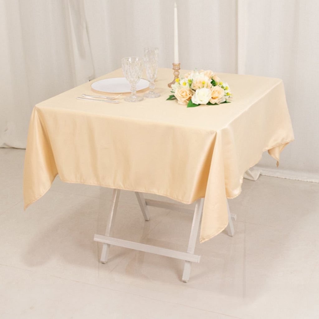 Lamour Satin 54"x54" Table Overlay Square Tablecloth Beige - Durable & Silk - Like Table Cover - Bell Racket Store