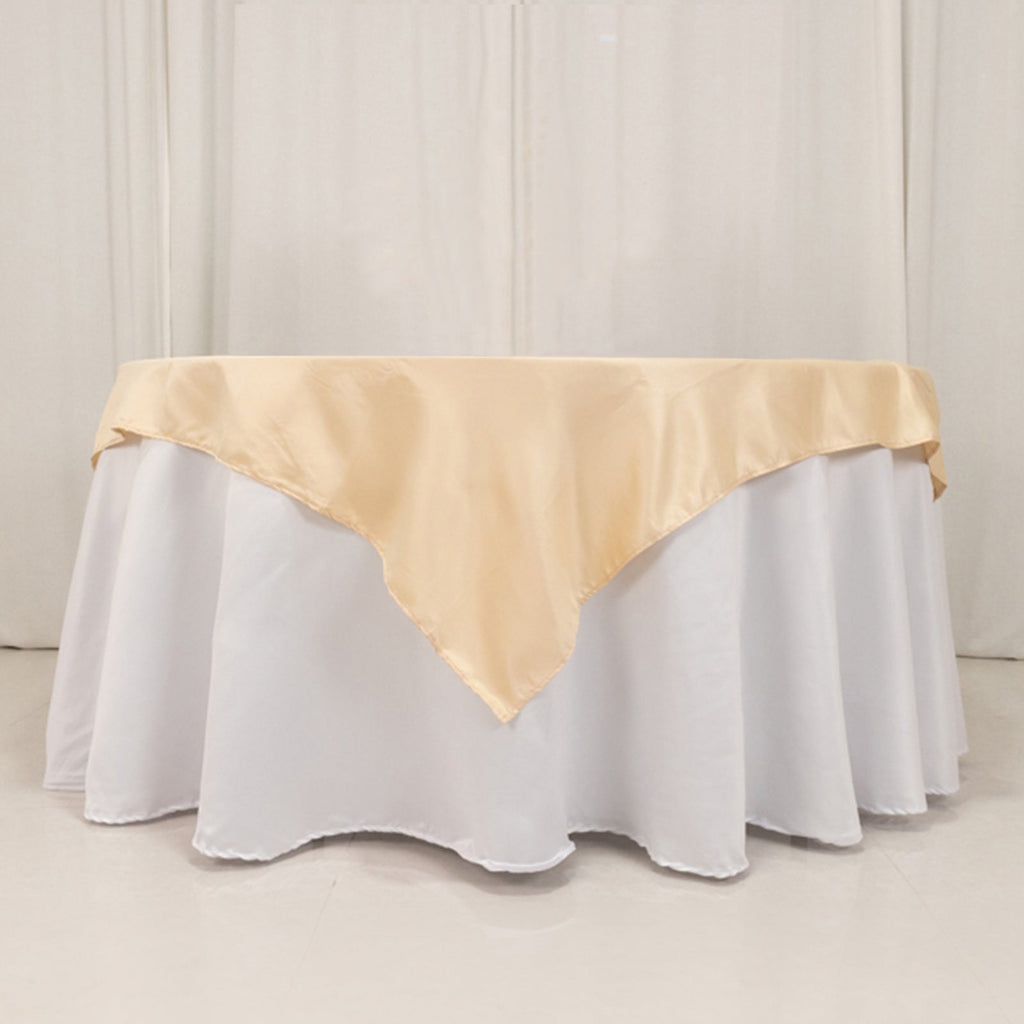 Lamour Satin 54"x54" Table Overlay Square Tablecloth Beige - Durable & Silk - Like Table Cover - Bell Racket Store