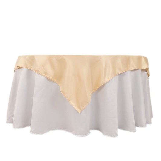 Lamour Satin 54"x54" Table Overlay Square Tablecloth Beige - Durable & Silk - Like Table Cover - Bell Racket Store