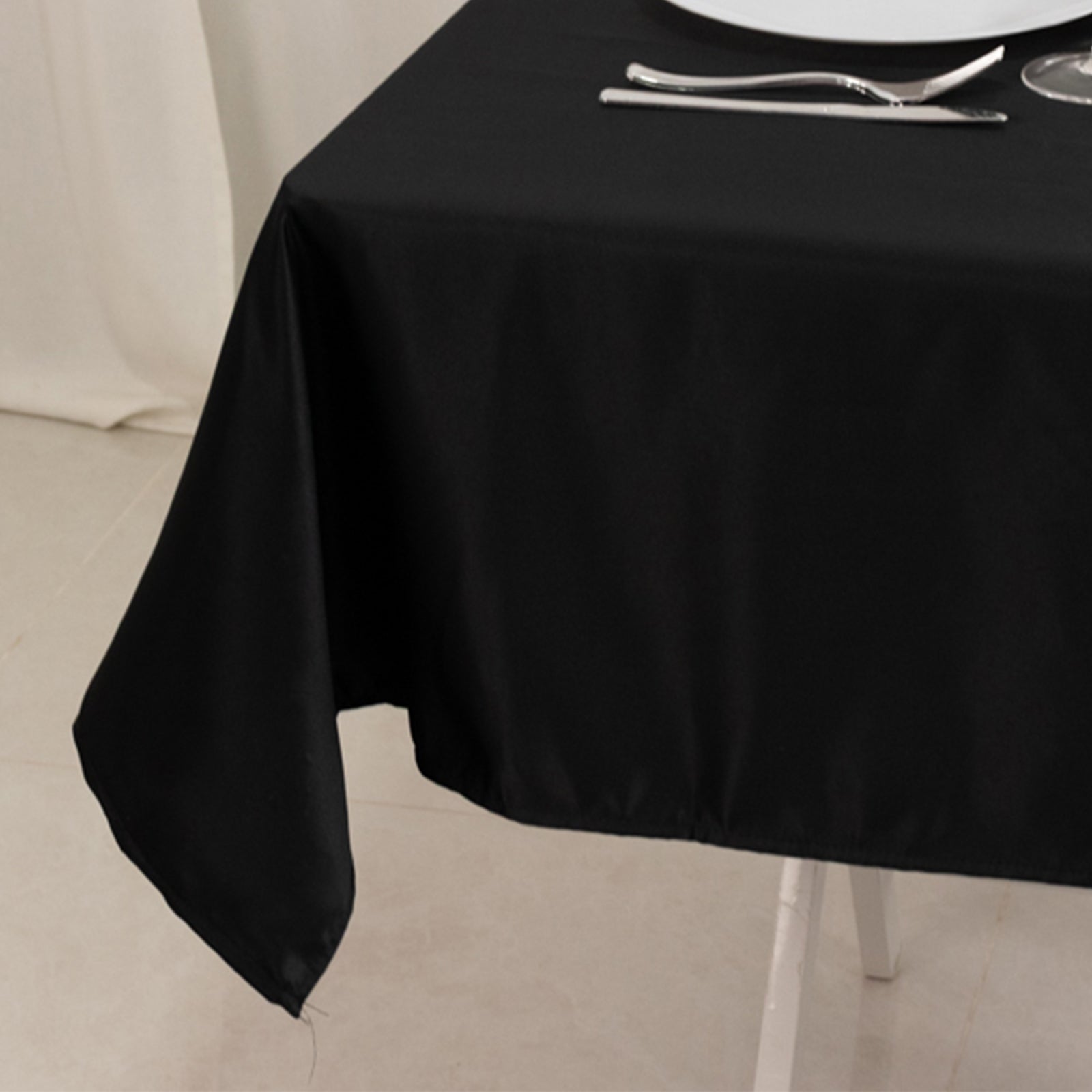 Lamour Satin 54"x54" Table Overlay Square Tablecloth Black - Durable & Silk - Like Table Cover for Weddings & Parties - Bell Racket Store