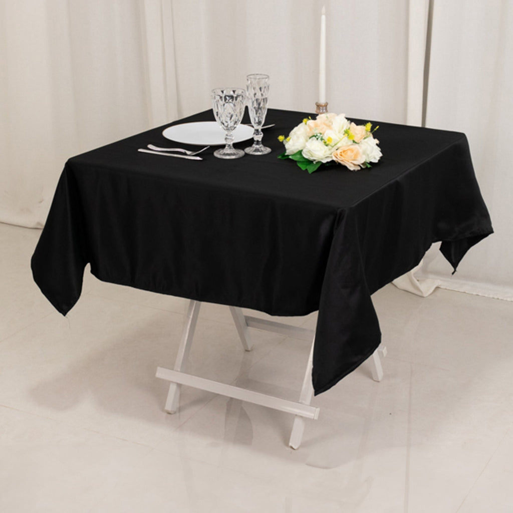 Lamour Satin 54"x54" Table Overlay Square Tablecloth Black - Durable & Silk - Like Table Cover for Weddings & Parties - Bell Racket Store