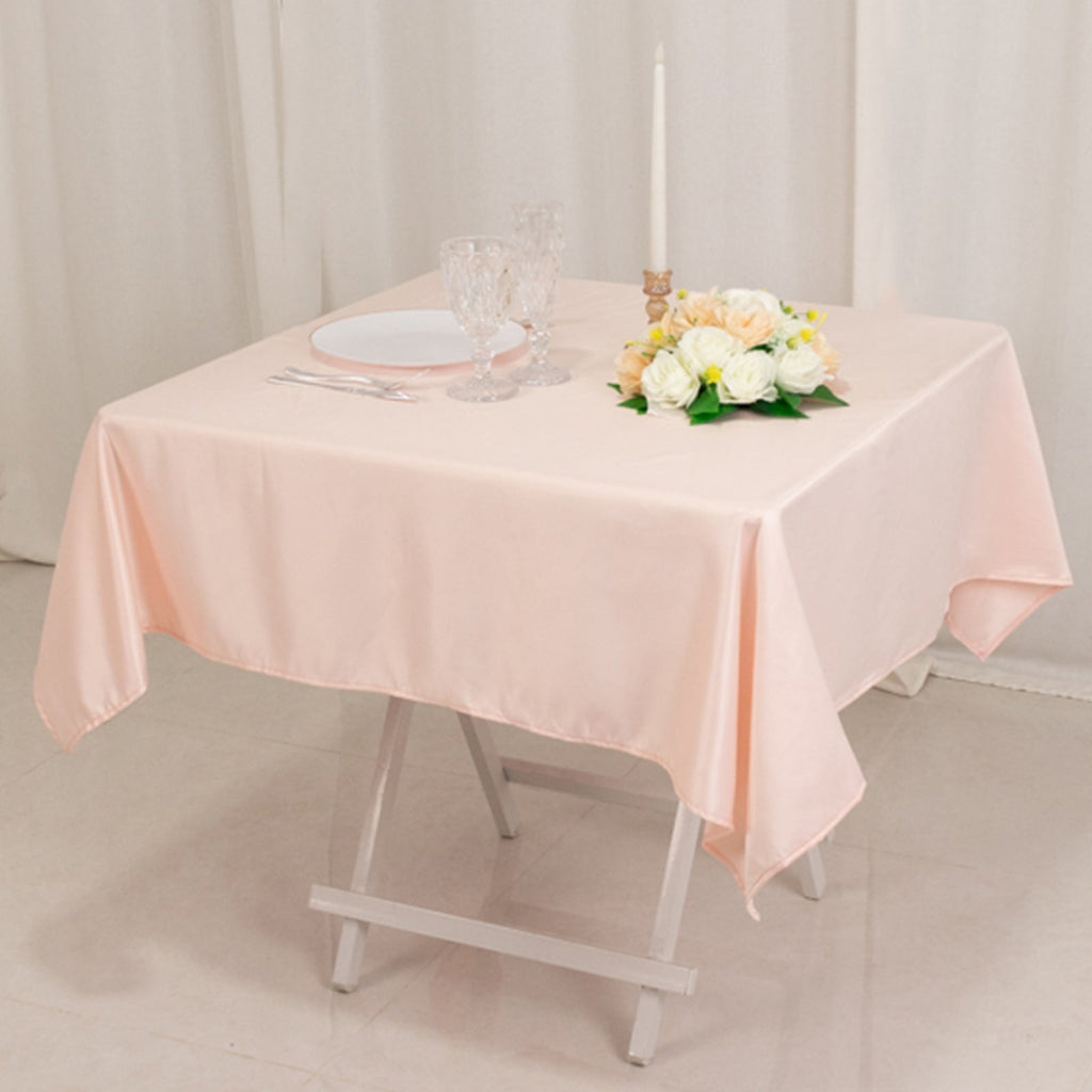 Lamour Satin 54"x54" Table Overlay Square Tablecloth Blush - Durable & Silk - Like Table Cover - Bell Racket Store
