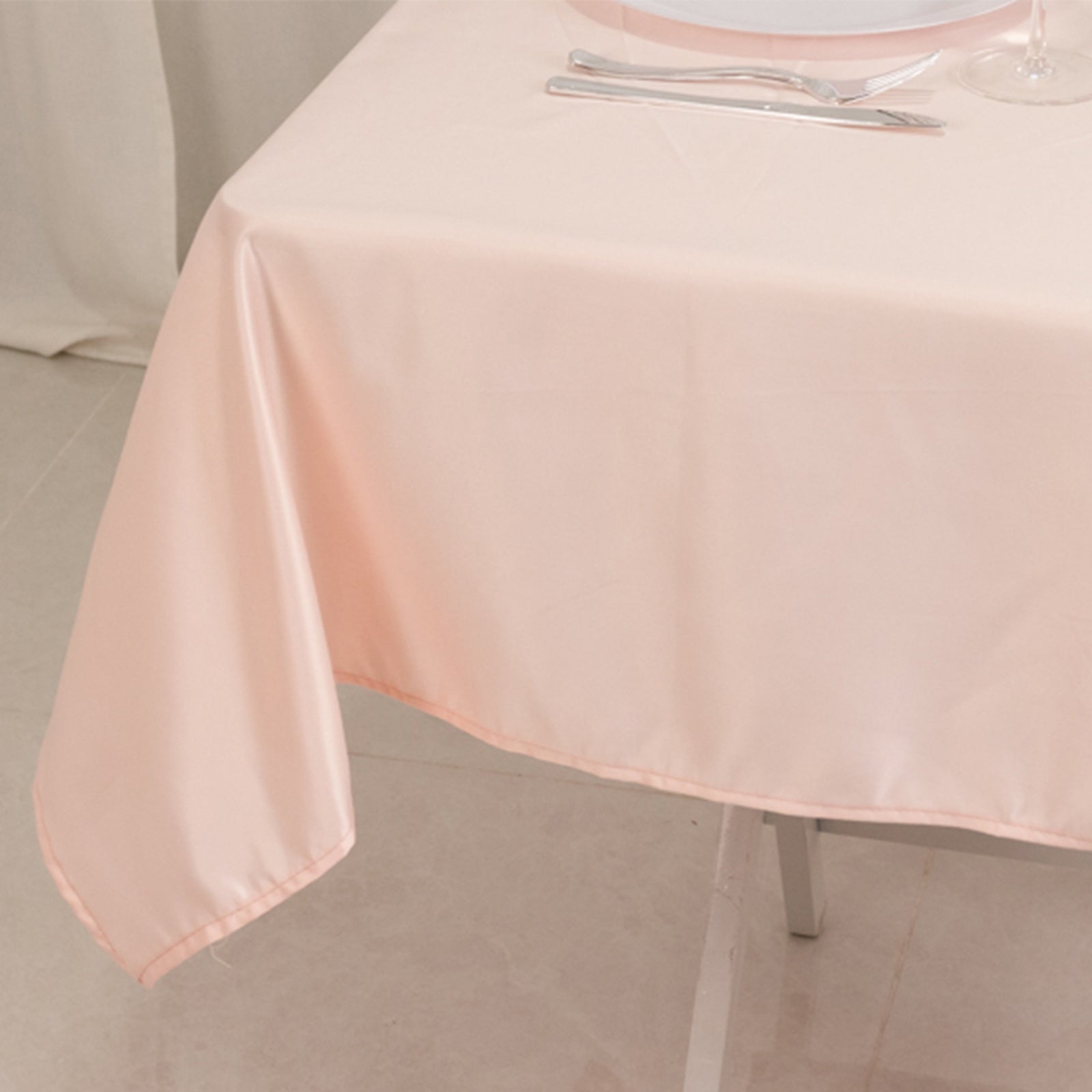 Lamour Satin 54"x54" Table Overlay Square Tablecloth Blush - Durable & Silk - Like Table Cover - Bell Racket Store