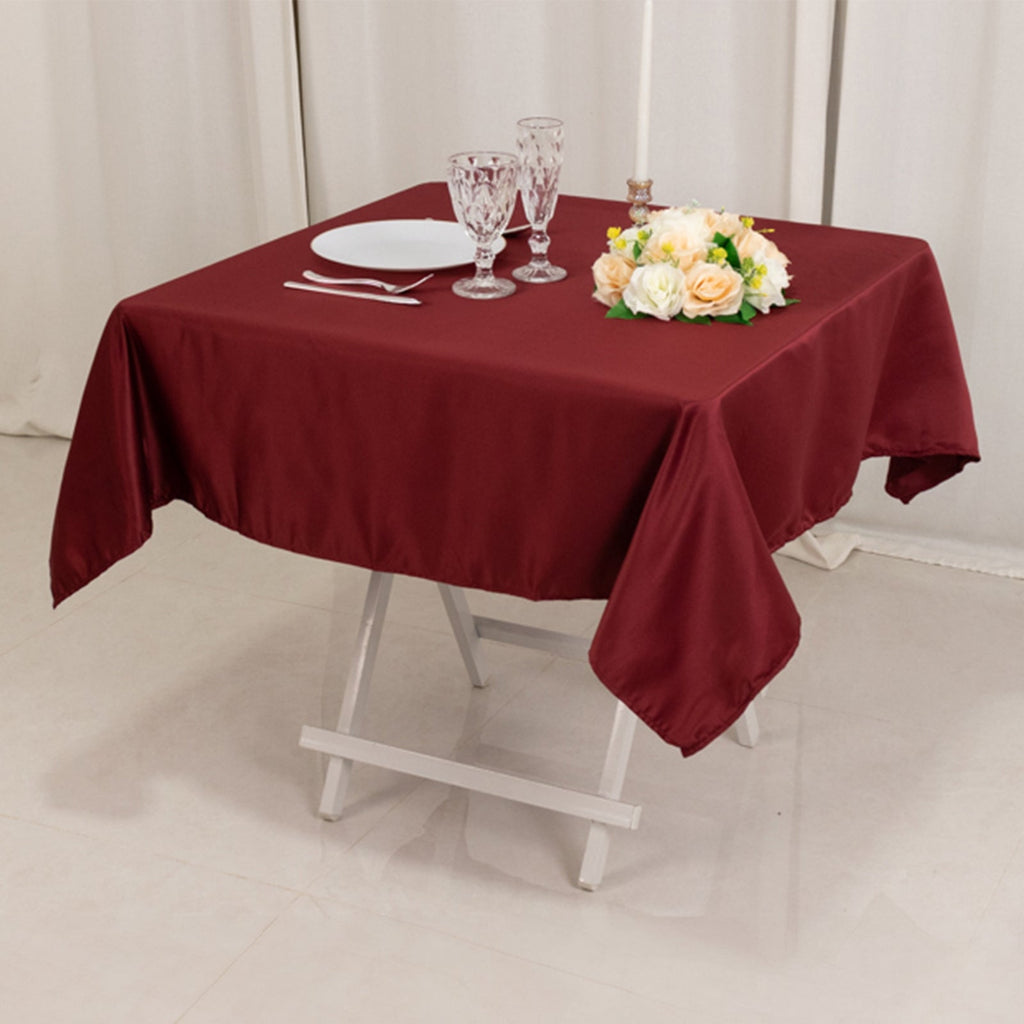 Lamour Satin 54"x54" Table Overlay Square Tablecloth Burgundy - Durable & Silk - Like Table Cover - Bell Racket Store