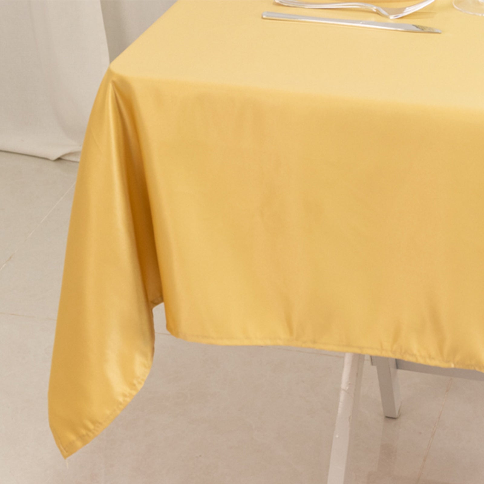 Lamour Satin 54"x54" Table Overlay Square Tablecloth Champagne - Durable & Silk - Like Table Cover - Bell Racket Store