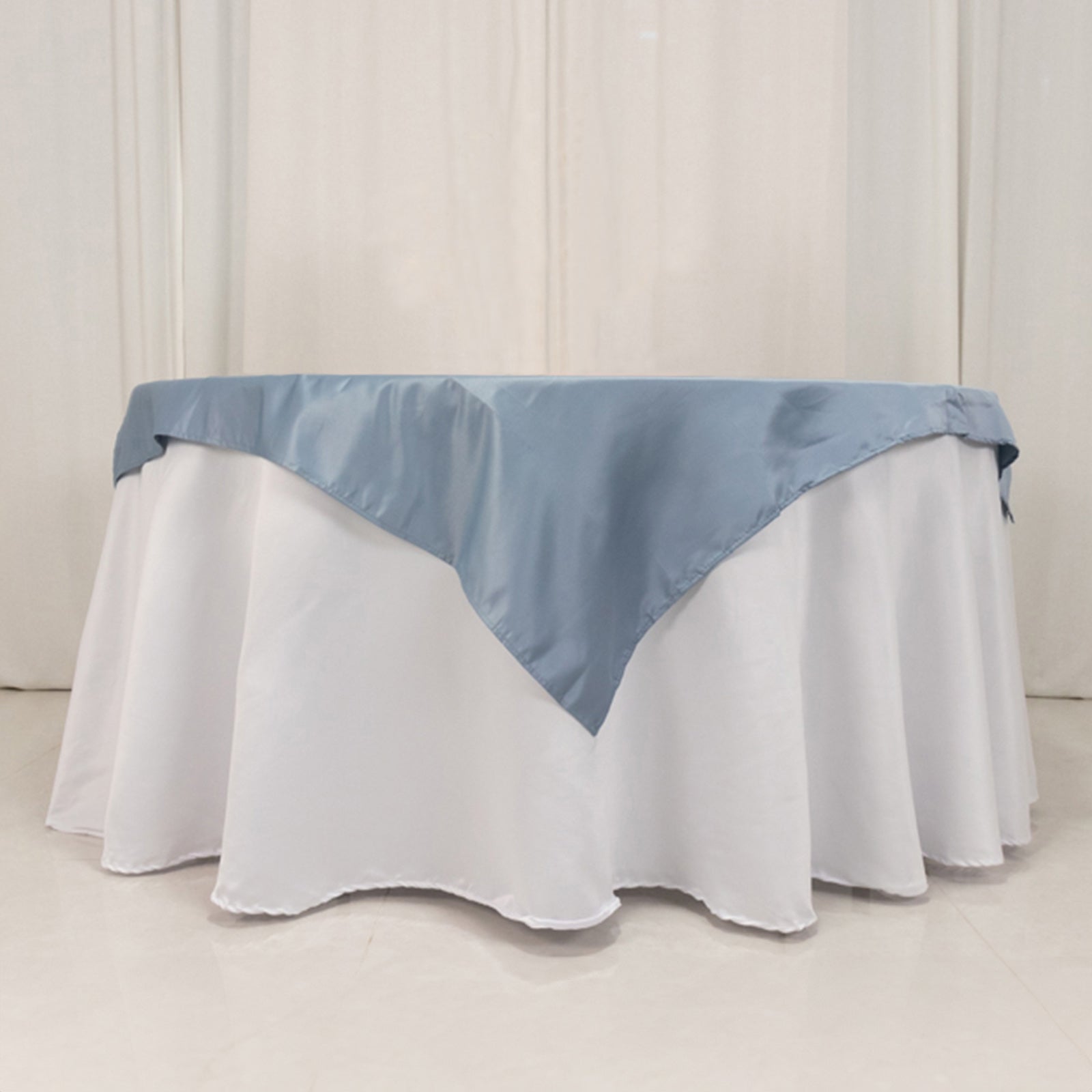 Lamour Satin 54"x54" Table Overlay Square Tablecloth Dusty Blue - Durable & Silk - Like Table Cover - Bell Racket Store