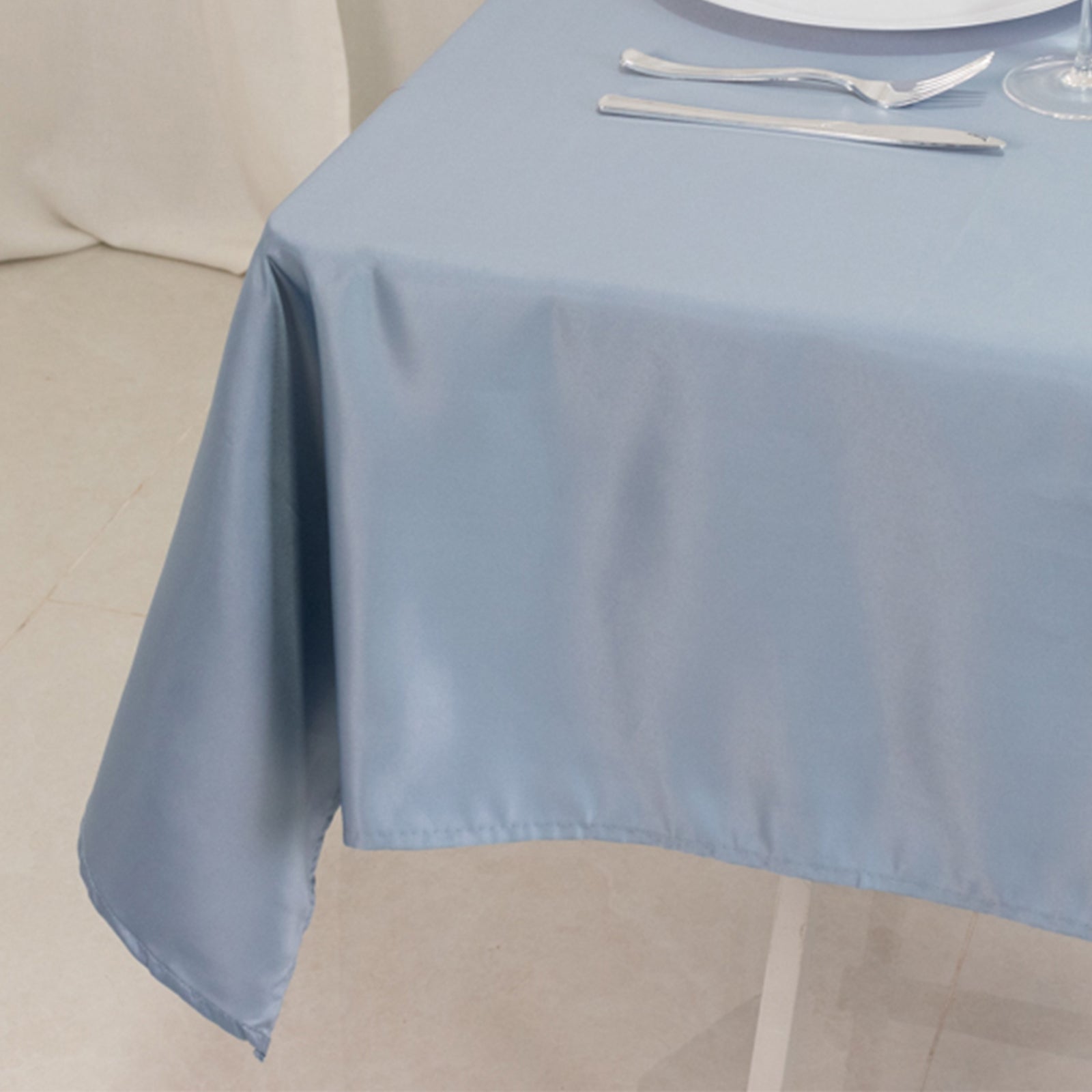 Lamour Satin 54"x54" Table Overlay Square Tablecloth Dusty Blue - Durable & Silk - Like Table Cover - Bell Racket Store
